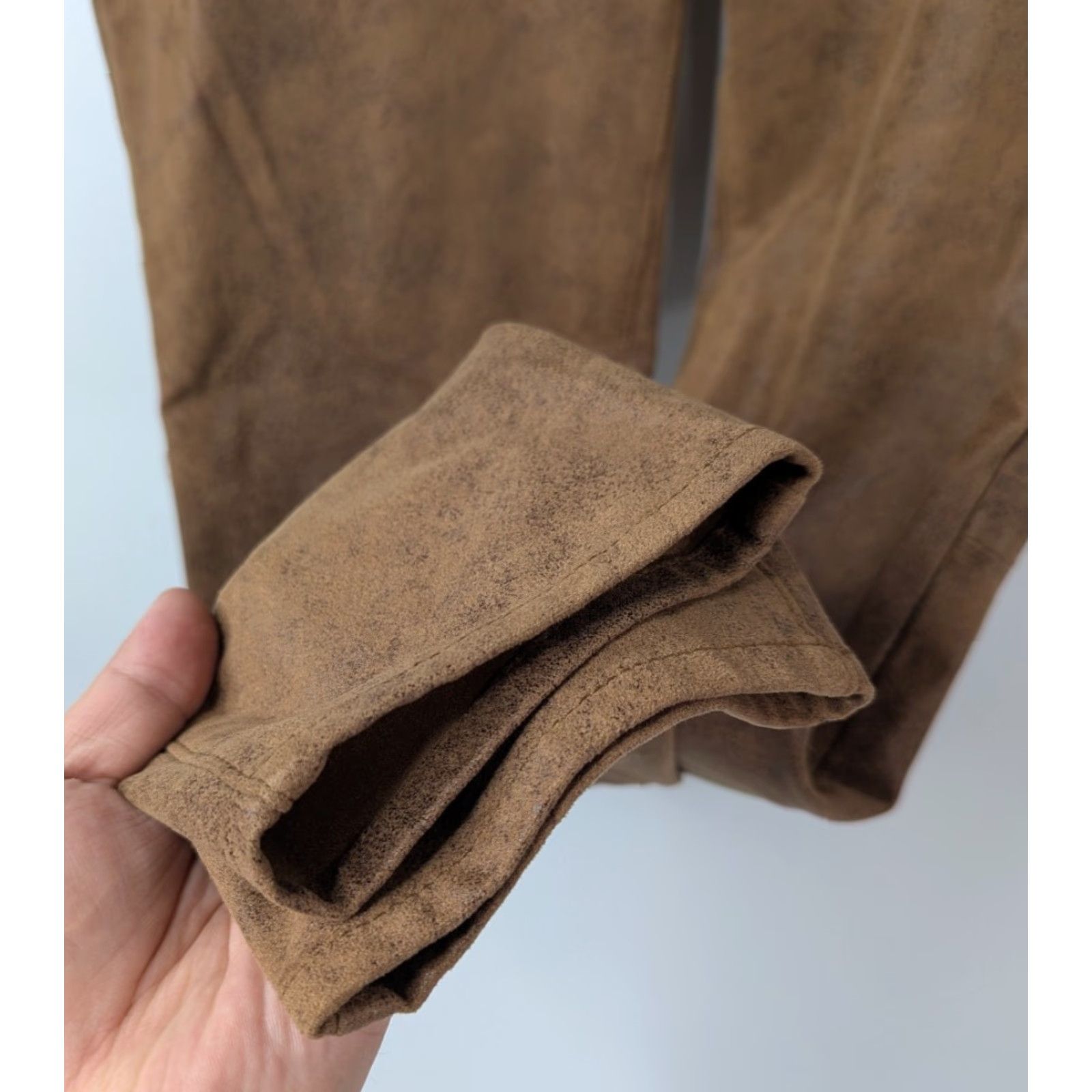 Vintage Chico's Faux-Suede Knit Pants Womens M Brown Slim Skinny Mid Rise Pants Womens Slim M Brown Knit Suede-Style Hook: Button Front Flat Front Pockets Size 32" / US 10 / IT 46 - 2 Thumbnail