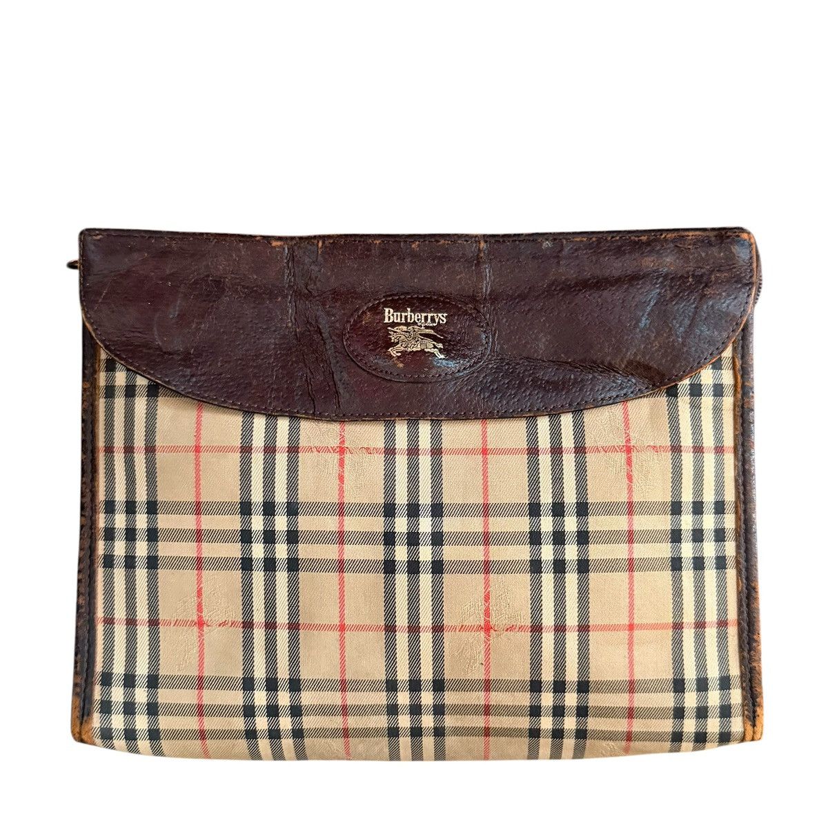 Burberrys Nova Vintage Clutch Canvas Leather