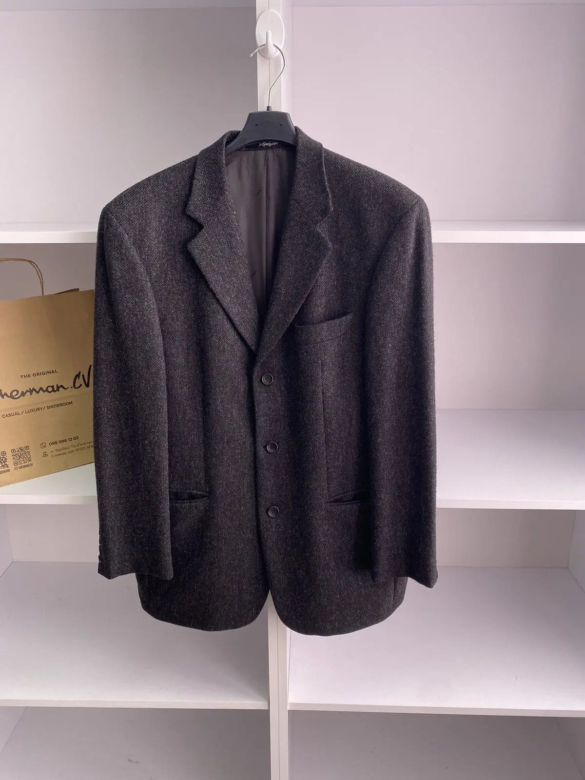 Saint Laurent Paris × Vintage × Yves Saint Laurent Vintage YSL Yves Saint Laurent Men's Wool Tweed Suit Jacket Size 40L - 4 Thumbnail