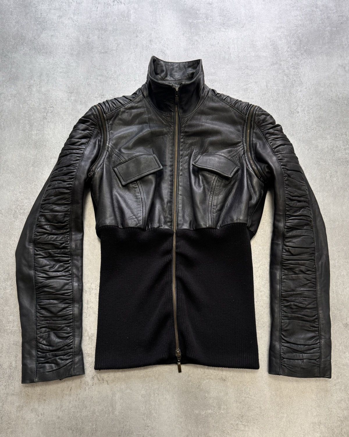 image of Dolce Gabbana 2000S Dolce & Gabbana Plissé Hybrid Leather Jacket (Xs) in Black, Men's