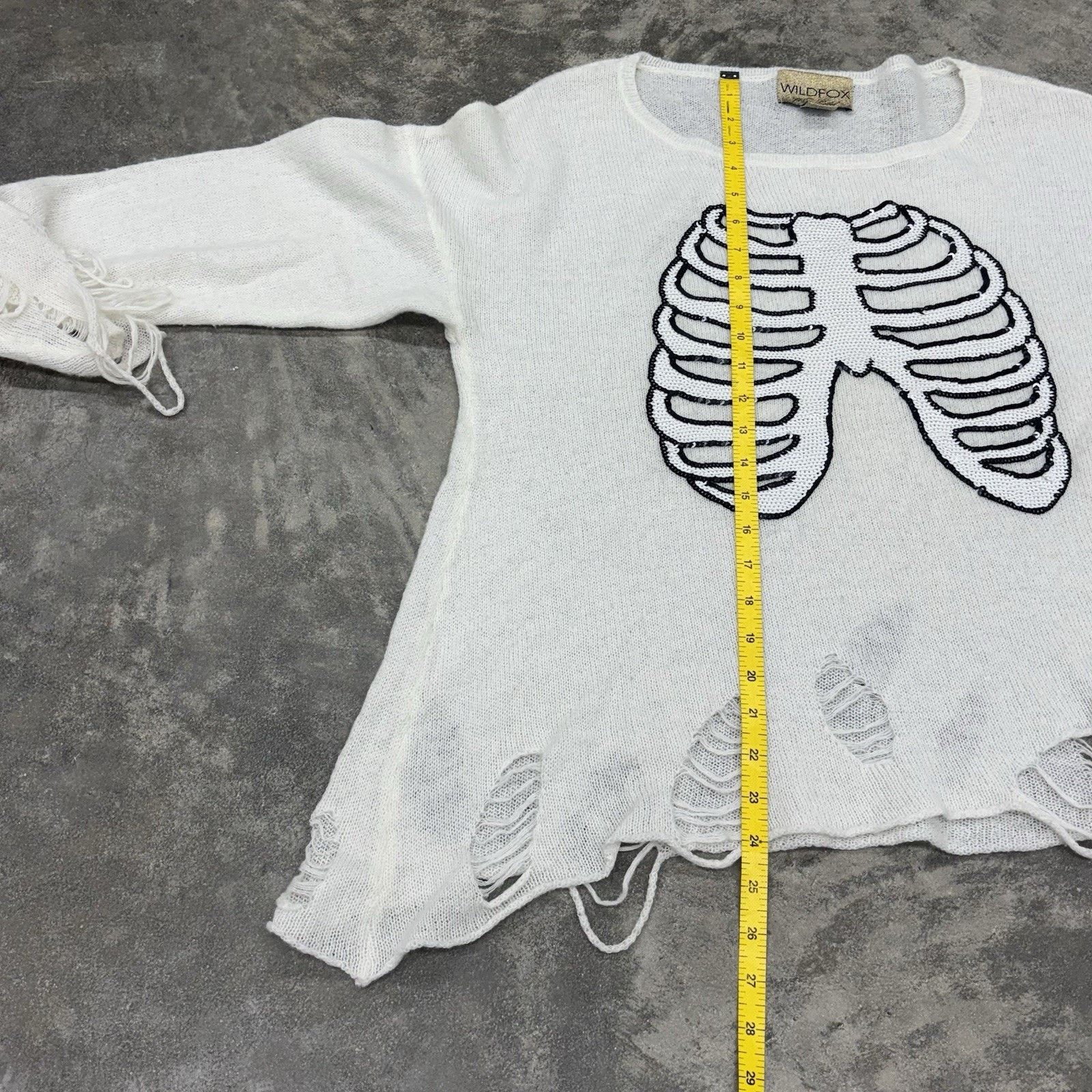Wildfox Wildfox White Label Skeleton Sequin Distressed Knit Sweater Size S / US 4 / IT 40 - 9 Thumbnail