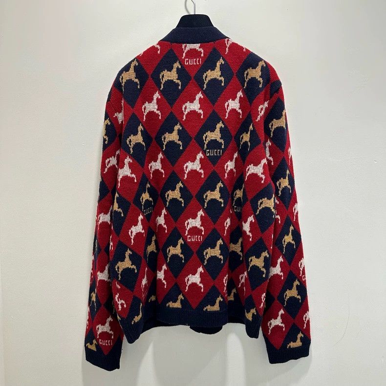 Gucci Gucci Red and blue printed knitted cardigan jacket 2501-Nex Size US XL / EU 56 / 4 - 2 Thumbnail