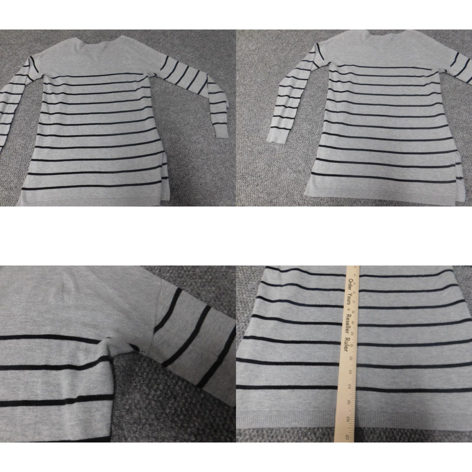 Old Navy Old Navy Womens Sweater Small Gray Striped Stretch Pullover Knit Puff Sleeve V-Neck Bow Button Size S / US 4 / IT 40 - 8 Thumbnail