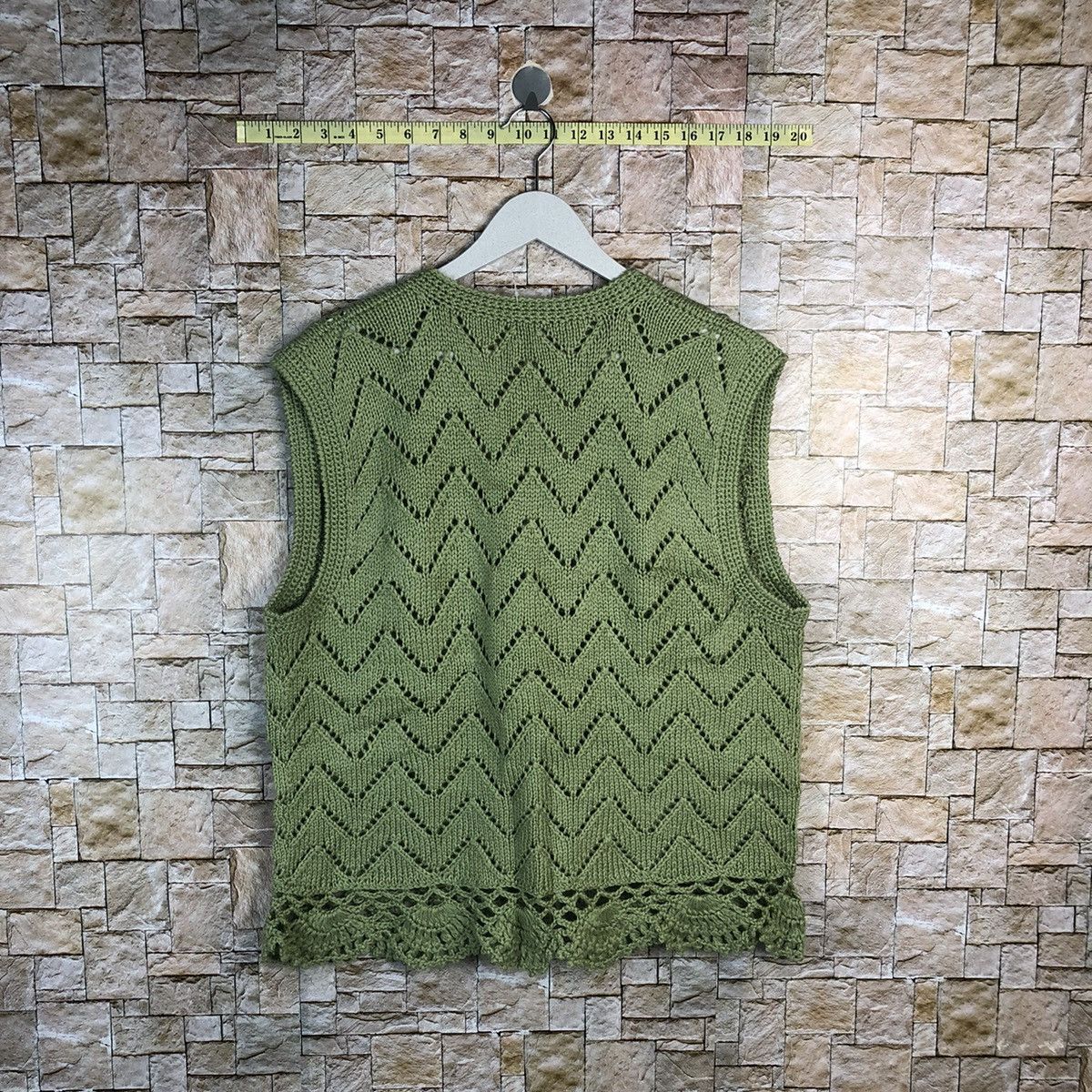 Homespun Knitwear × Japanese Brand × Vintage Japanese Brand Green Vest vintage crochet #A942 Size M / US 6-8 / IT 42-44 - 10 Thumbnail