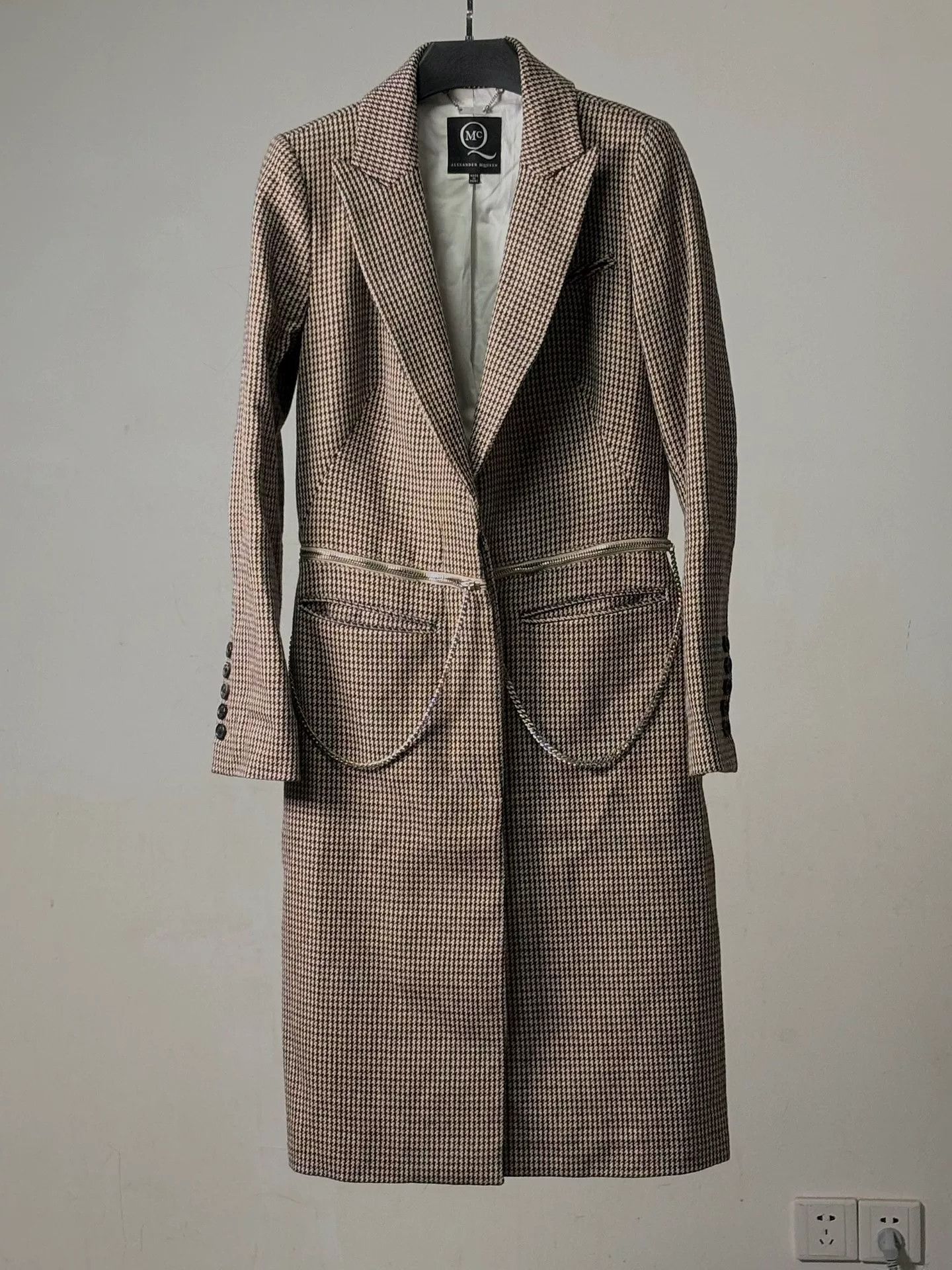 Alexander McQueen Houndstooth Wool Blend Coat