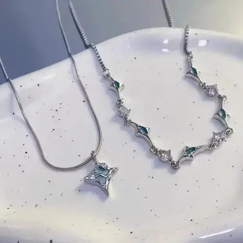 Japanese Brand Unisex Korean fashion star pendant double layer rhinestone Size ONE SIZE - 3 Thumbnail