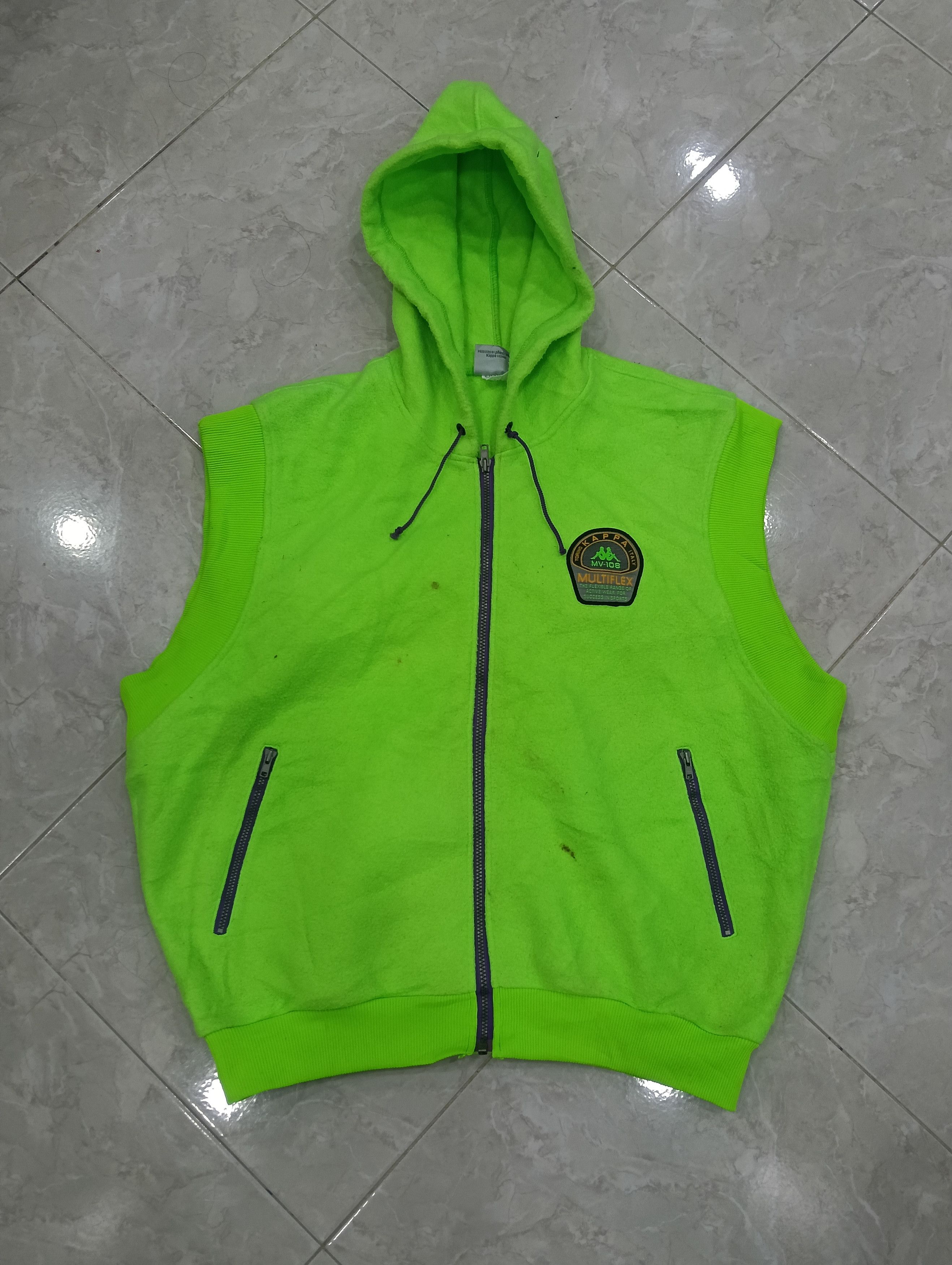 Vintage Neon Green Kappa Sleeveless Hoodie