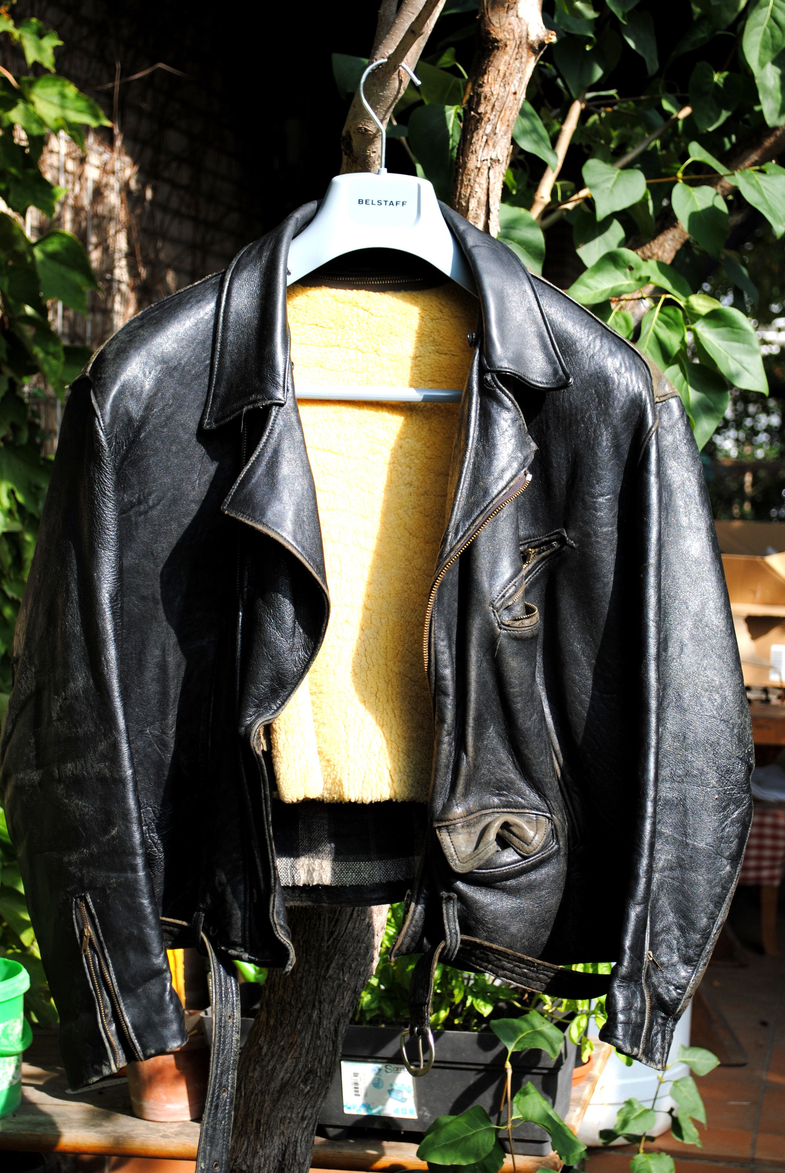 Image of Vintage Perfecto Moto Biker Leather Jacket & Shearling Vest in Black, Men's (Size Small)