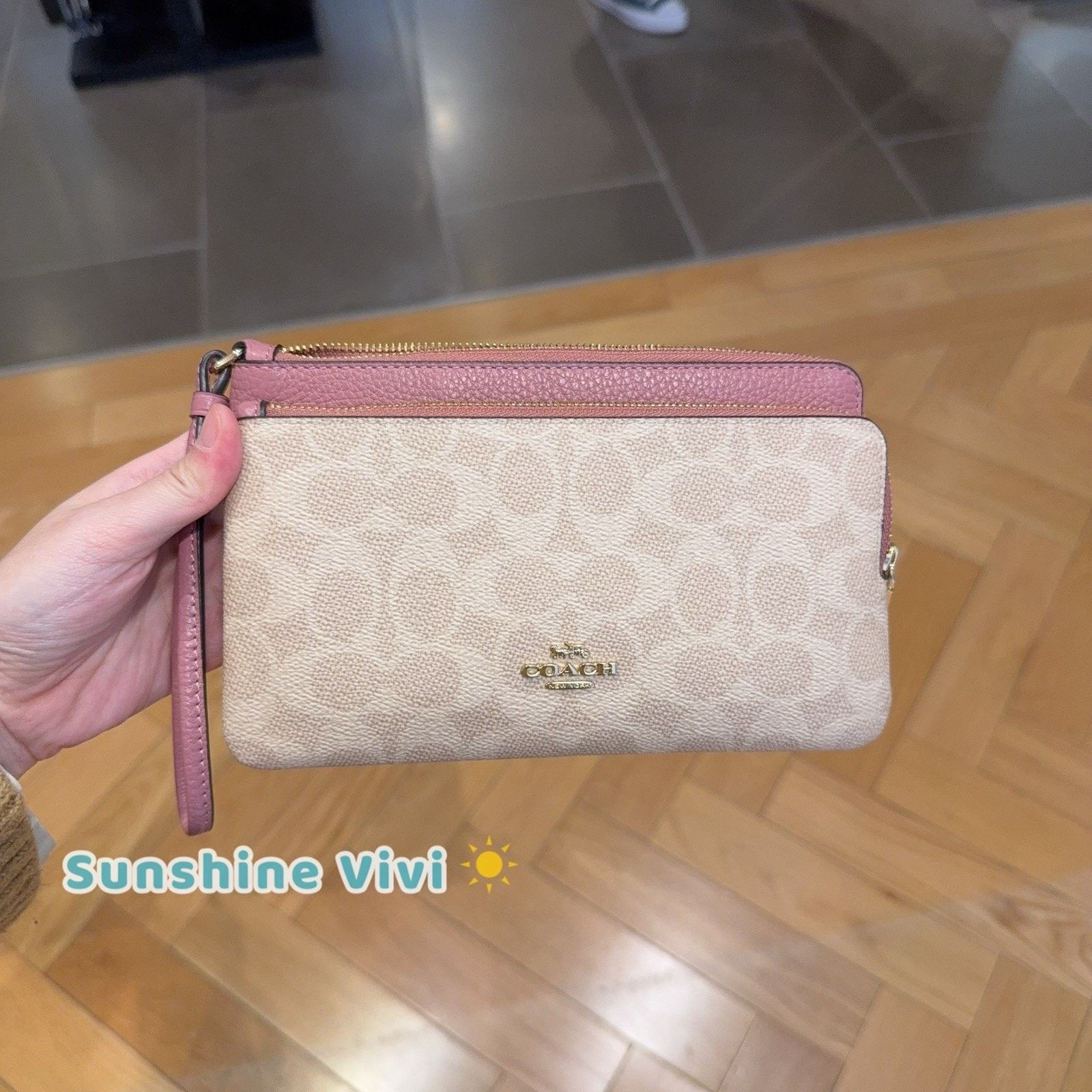 Coach NWT Coach CX161 Double Zip Wallet Wristlet Sand/Peony Size ONE SIZE - 1 Thumbnail
