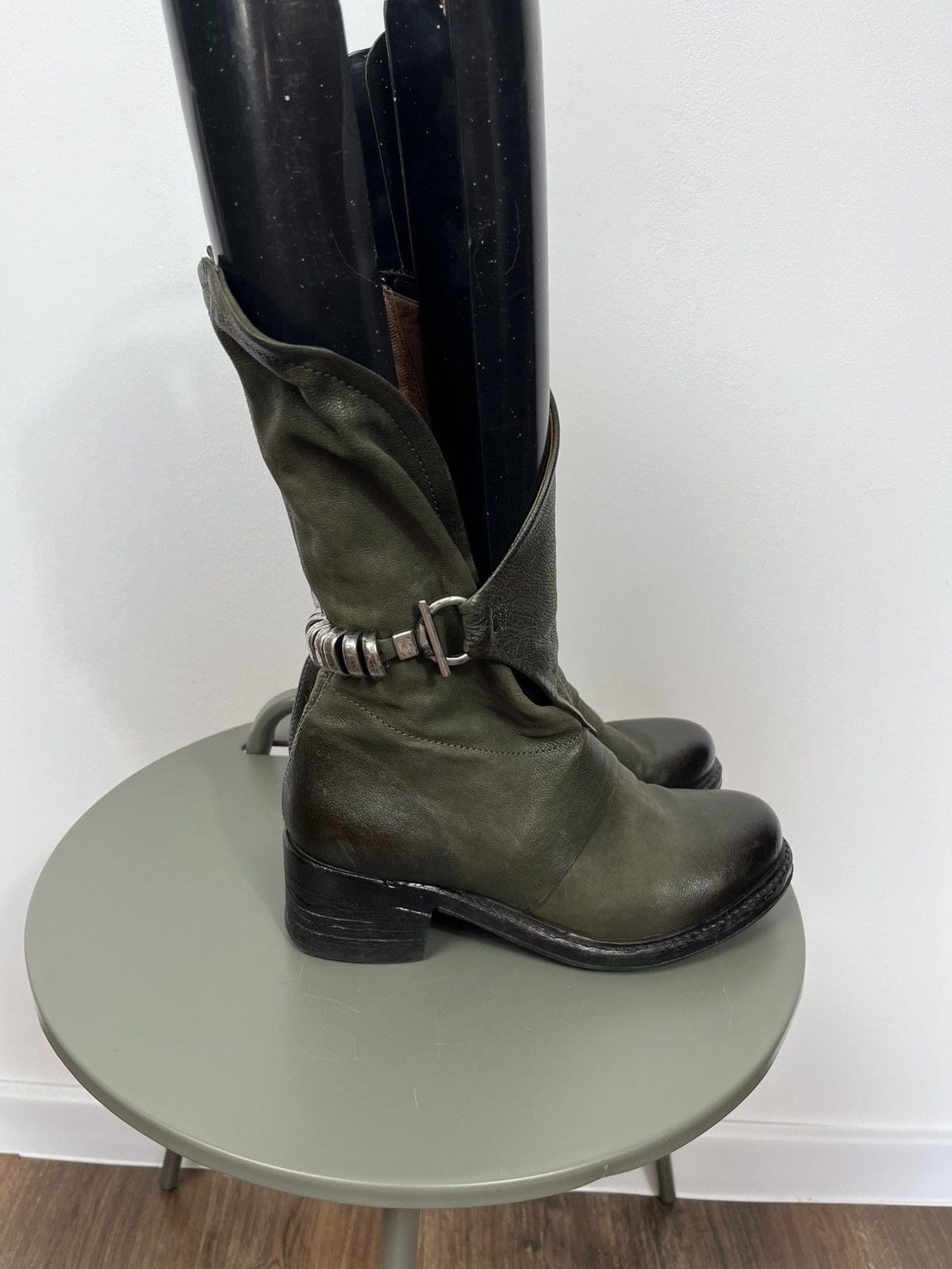 A.S.98 A.S.98 Leather Boots Green Women EU 38 Biker Buckle Zip Size US 7 / IT 37 - 5 Thumbnail