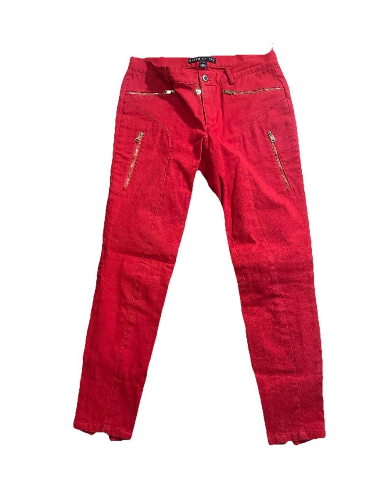 Ralph Lauren Womens Ralph Lauren Black Label Red Moto Biker Jeans Size 28 Size 28" / US 6 / IT 42 - 1 Thumbnail