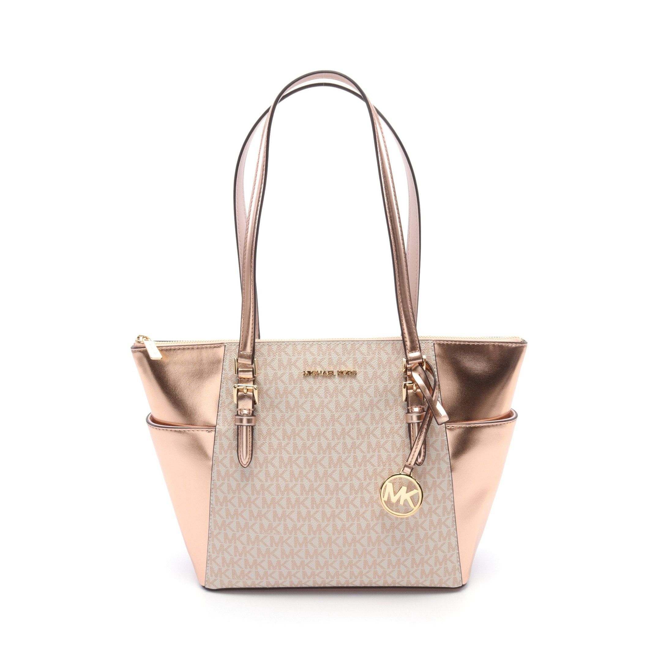 Michael Kors Michael Kors Charlotte Shoulder Bag Tote Leather Pink Gold Off White Size ONE SIZE - 1 Thumbnail