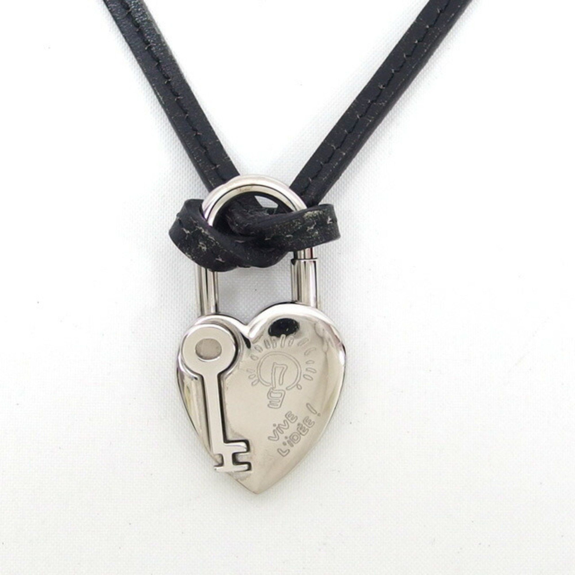 image of Hermes 2004 Limited Fantasy Heart & Key Necklace in Black, Women's