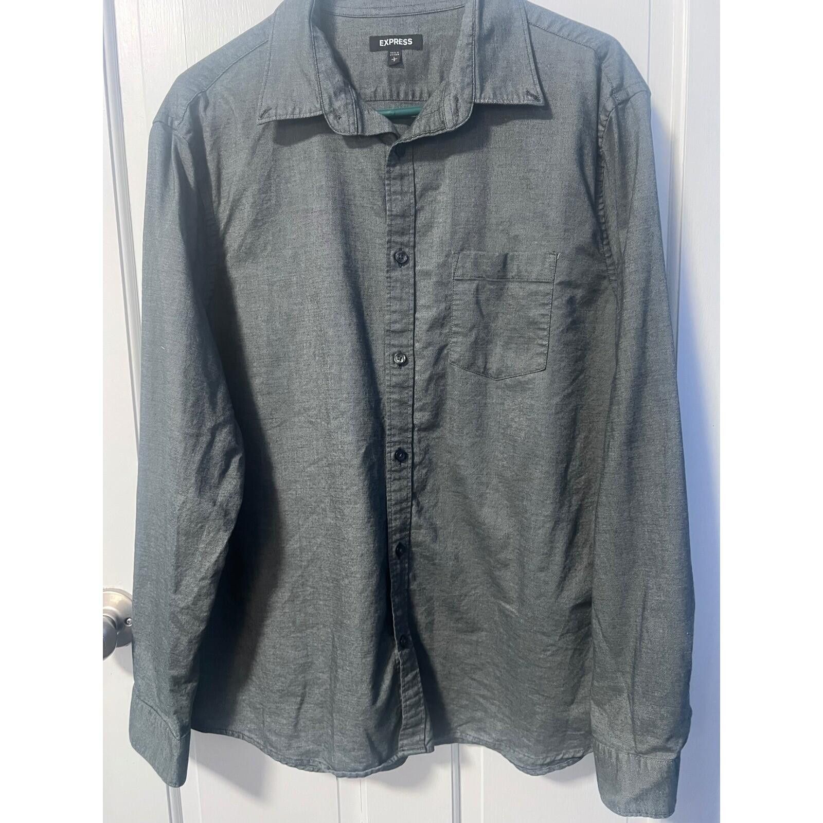 Express Express Button Down Mens L Grey Long Sleeve Textured Shirt Size US L / EU 52-54 / 3 - 2 Thumbnail