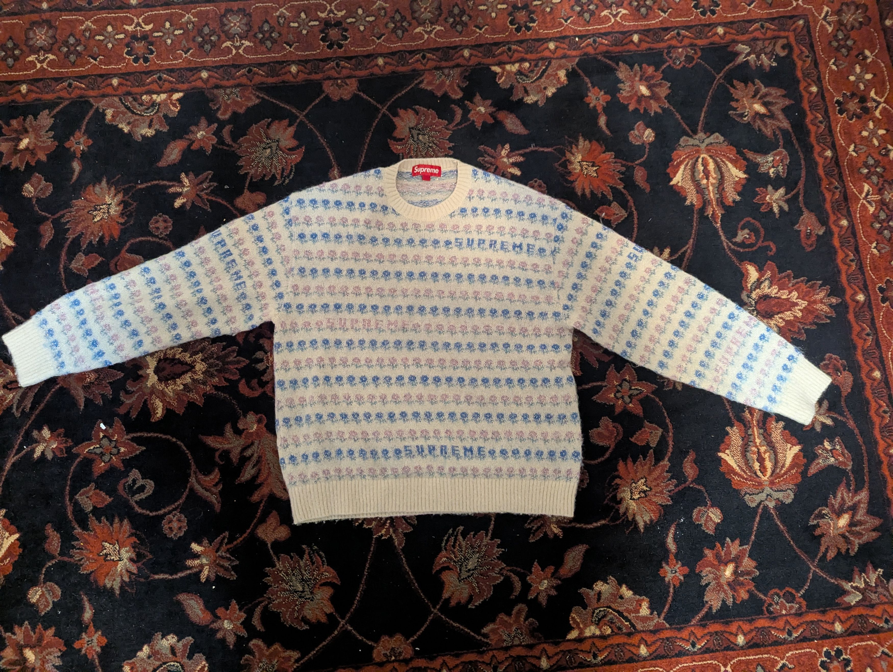 Supreme Supreme Flowers Metallic Sweater Ivory Size US M / EU 48-50 / 2 - 4 Thumbnail