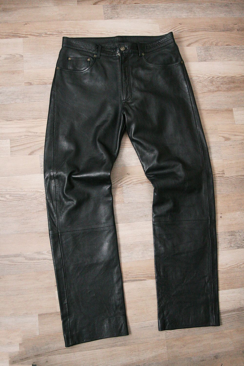 Genuine Leather Vintage Black Leather Pants Straight Rock Avant Garde 33 Size US 33 - 6 Thumbnail