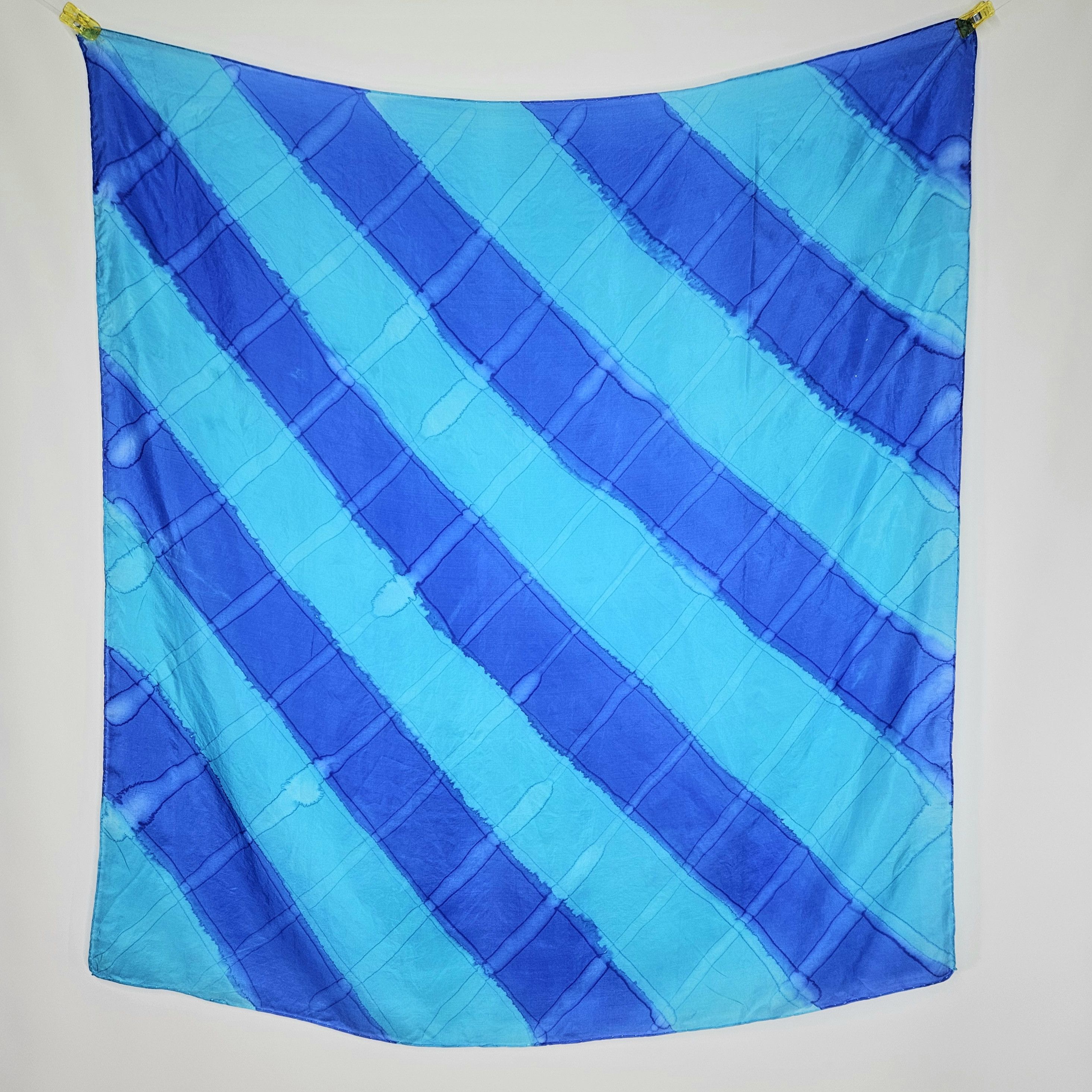 Handmade Silk 33x35" Scarf Signed FT Turquoise Cobalt Blue Hand Dyed Size ONE SIZE - 9 Thumbnail