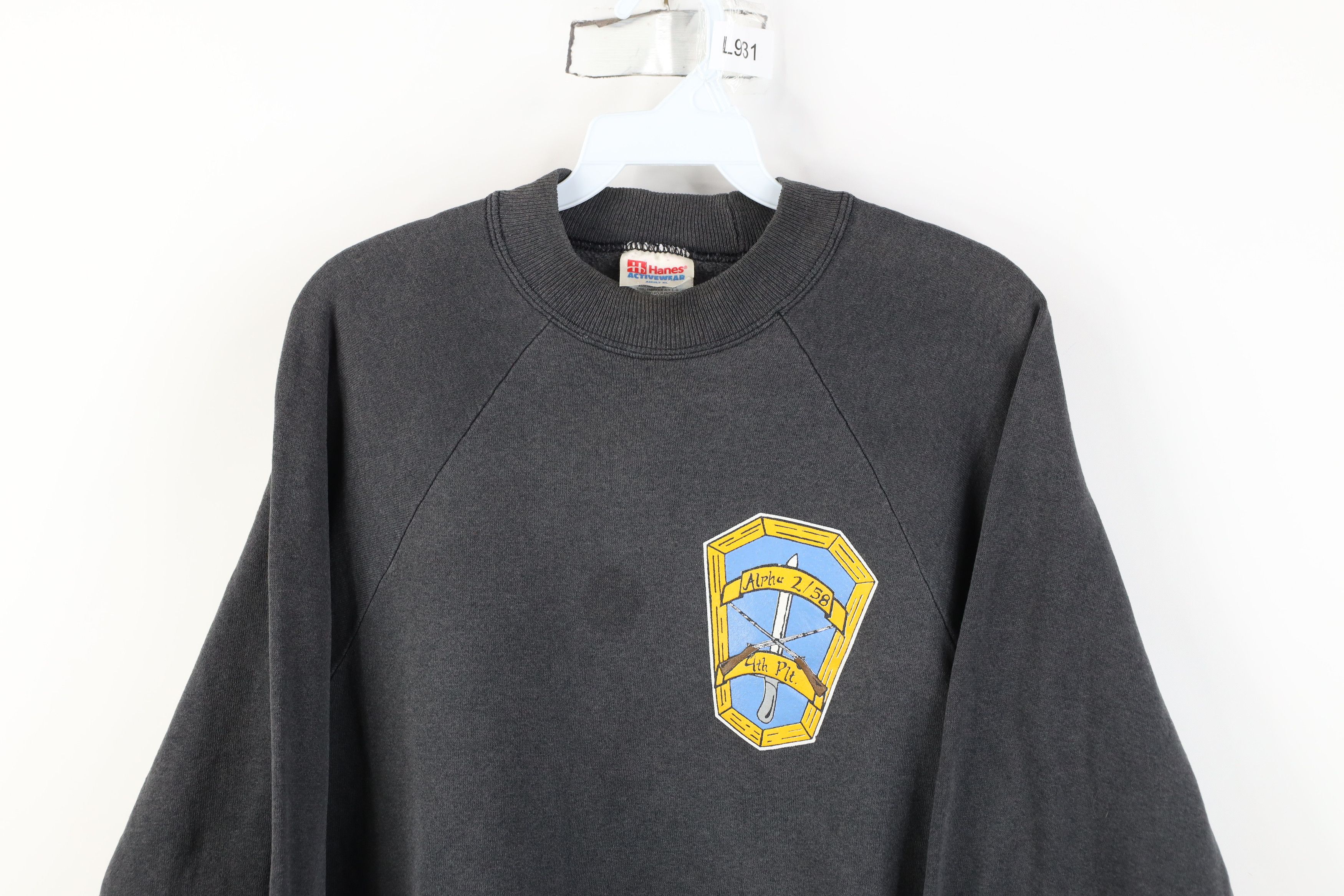Vintage Vintage 90s Infantry Battalion 4th Platoon Sweatshirt Black Size US XL / EU 56 / 4 - 2 Thumbnail
