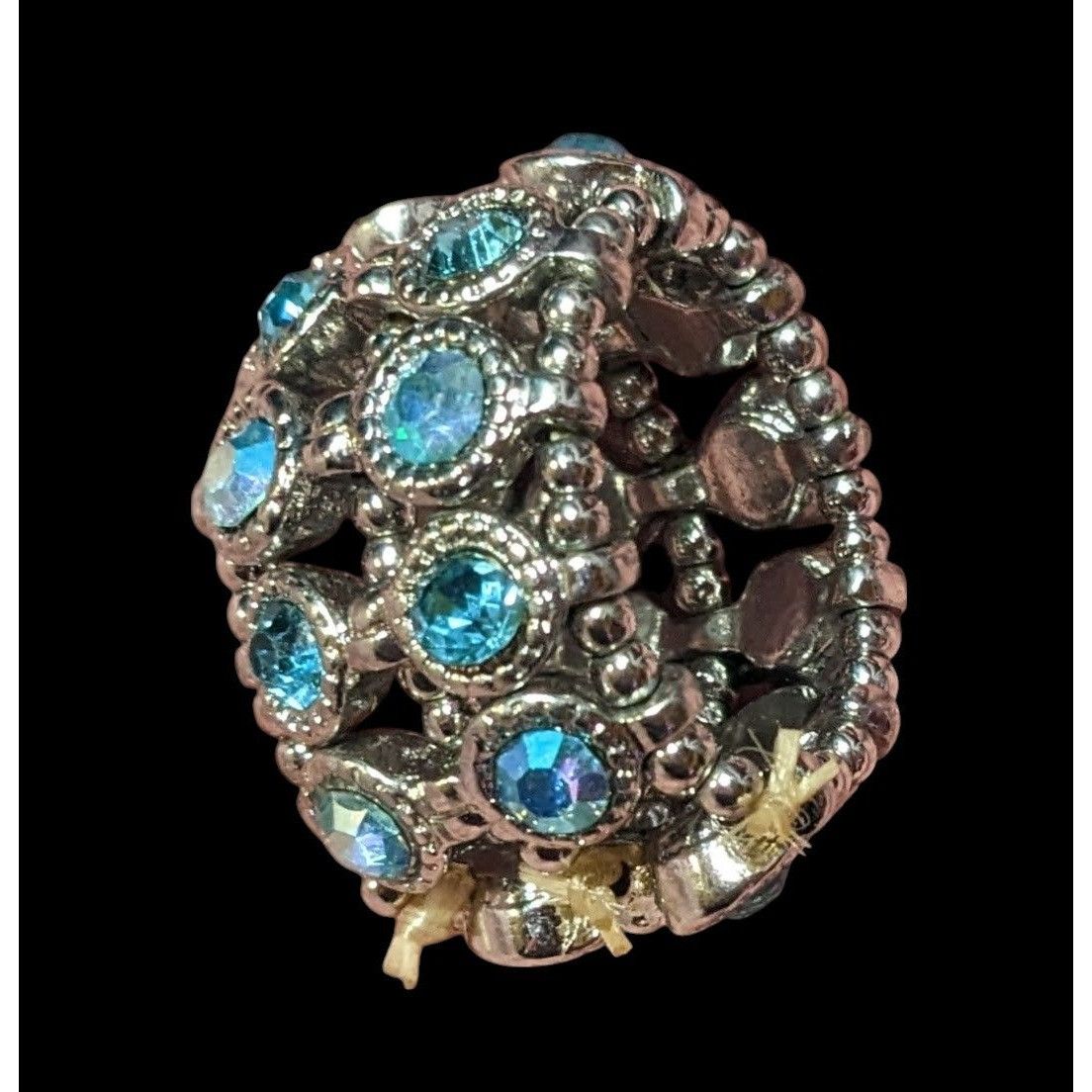 Other Chunky Glam Blue Rhinestone Silver Tone Stretch Ring Size 7 Size ONE SIZE - 1 Thumbnail