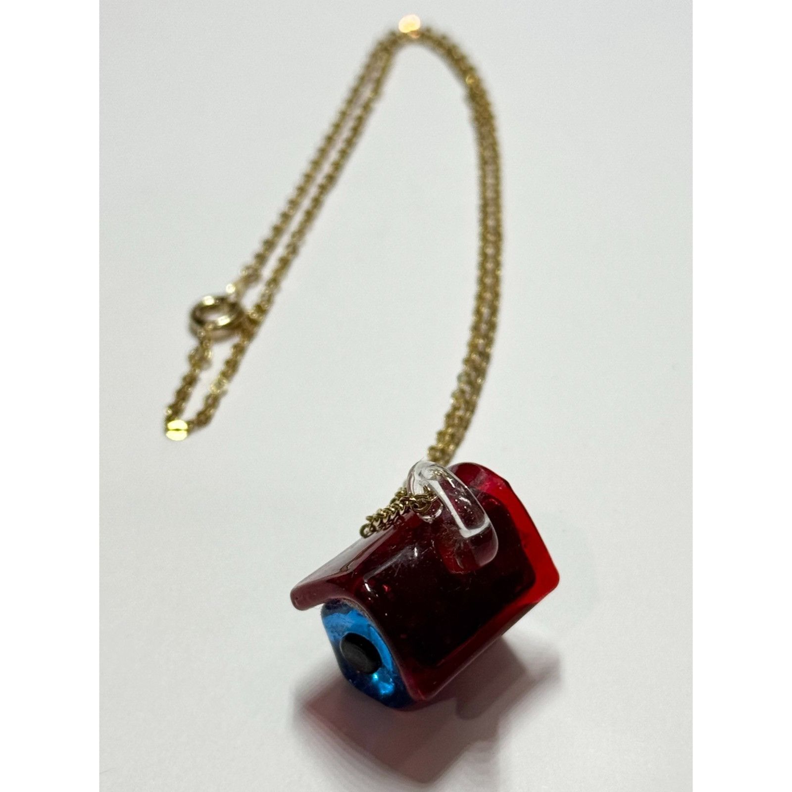 Vintage Vintage red & blue glass house home charm necklace Size ONE SIZE - 1 Thumbnail