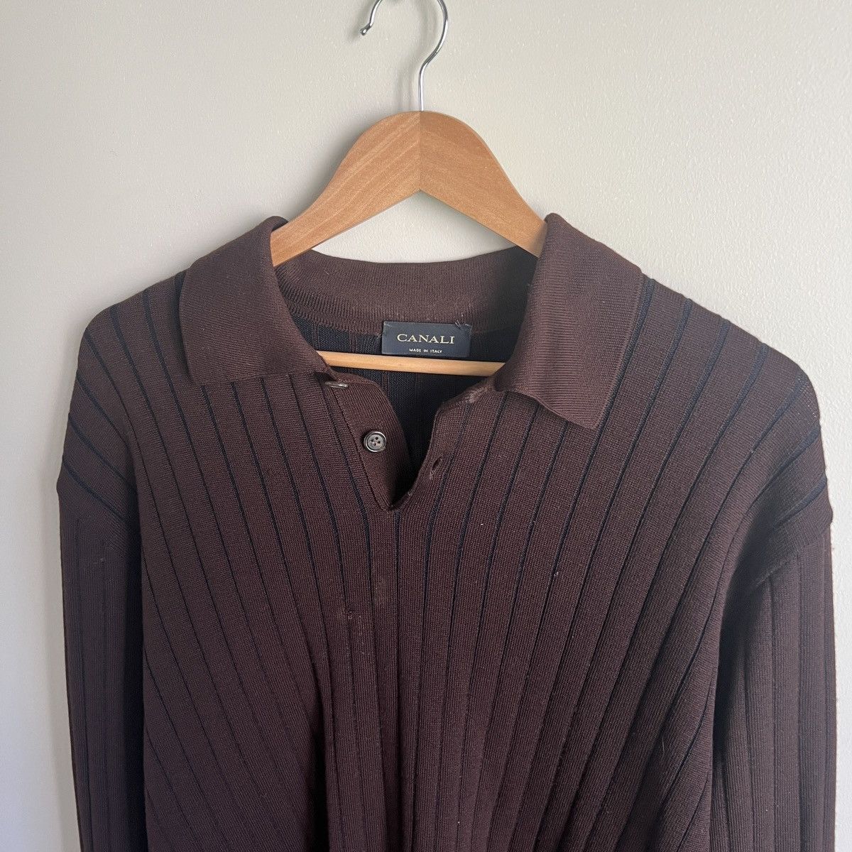 Canali CANALI Extra Fine Merino Wool Polo Sweater Size US L / EU 52-54 / 3 - 2 Thumbnail