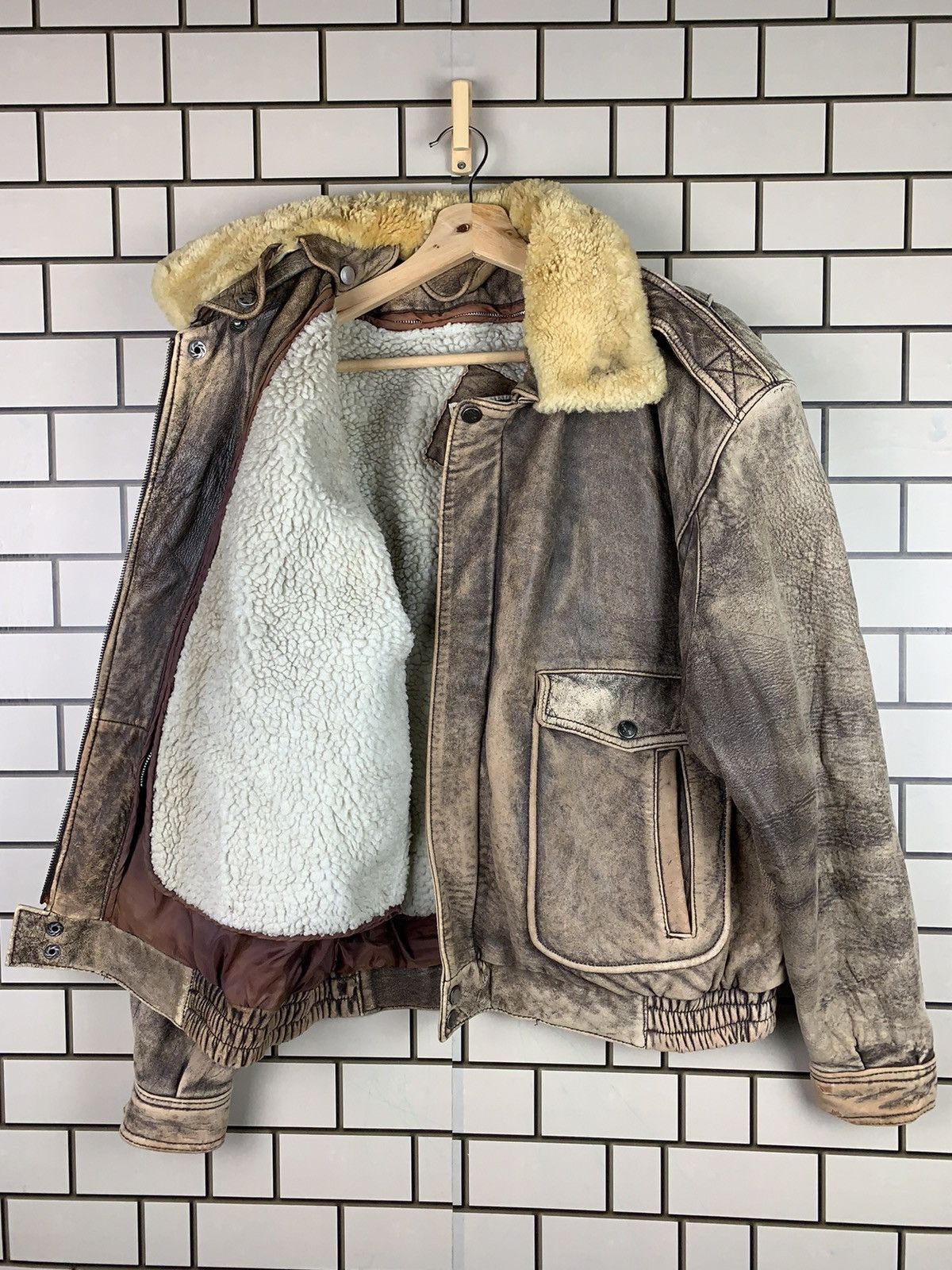 14th Addiction Vintage 90s Make Sherpa Leather Bomber Jacket Size US L / EU 52-54 / 3 - 3 Thumbnail