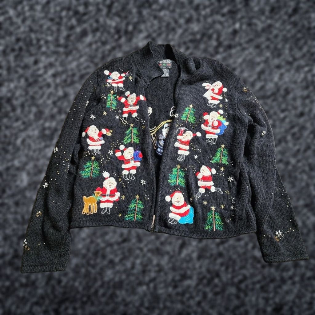 Vintage VINTAGE DESIGNERS ORIGINALS STUDIO Ugly Christmas Sweater Cardigan Womens Med Black Size M / US 6-8 / IT 42-44 - 1 Thumbnail