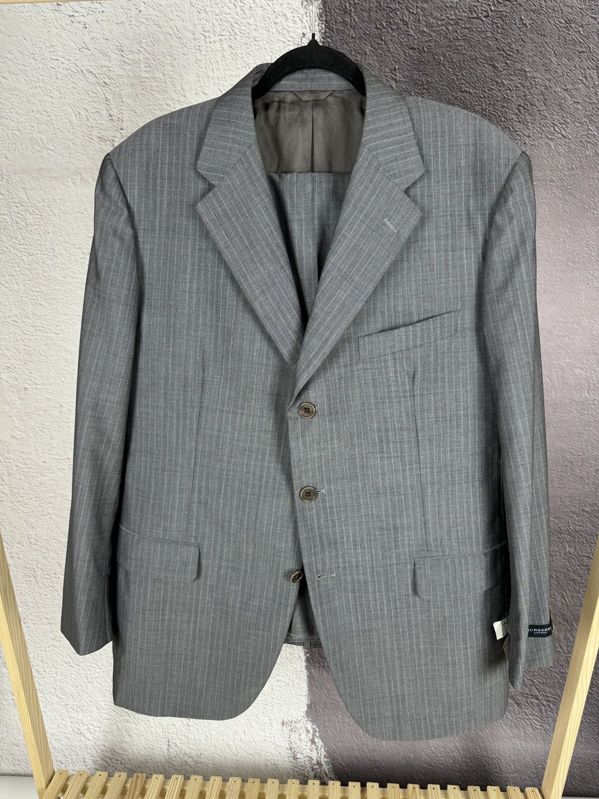 Burberry Burberry London wool silk striped grey 2 pcs suit 3 button Size 46R - 3 Thumbnail