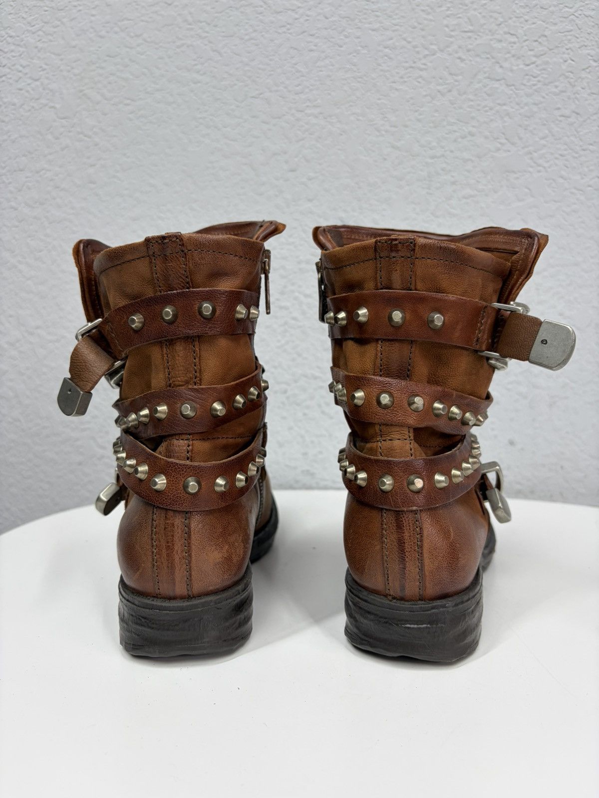If Six Was Nine Brown Leather Studded Harness Boots Multi-Strap Biker Boots Size US 8 / IT 38 - 7 Thumbnail