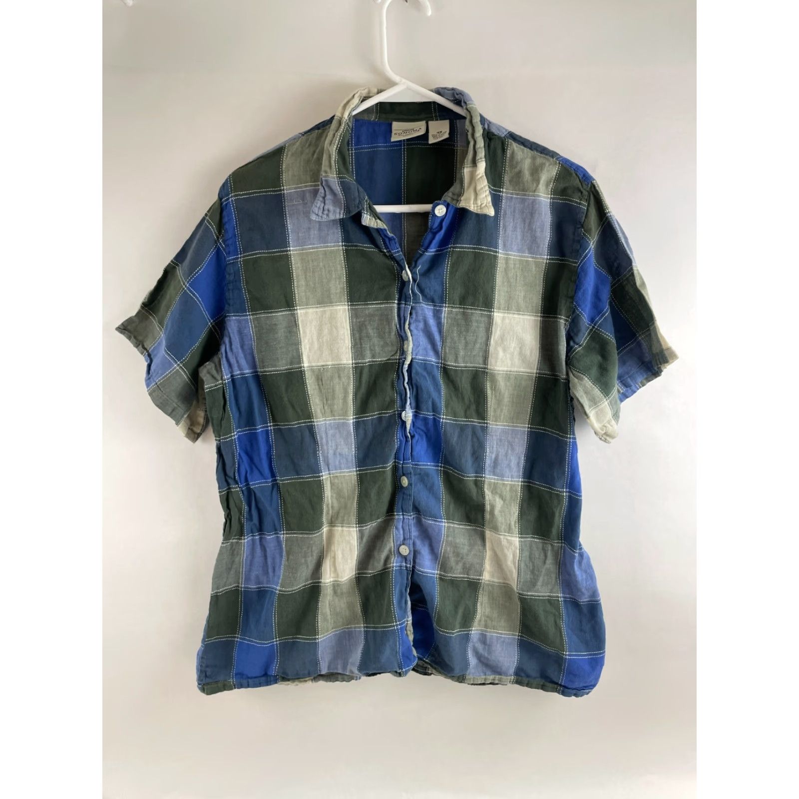 Vintage Sonoma Shirt Women's 16W Blue Green Plaid Button-Up Short Sleeve Casual Regular Fit Size XXL / US 16-18 / IT 52-54 - 2 Thumbnail