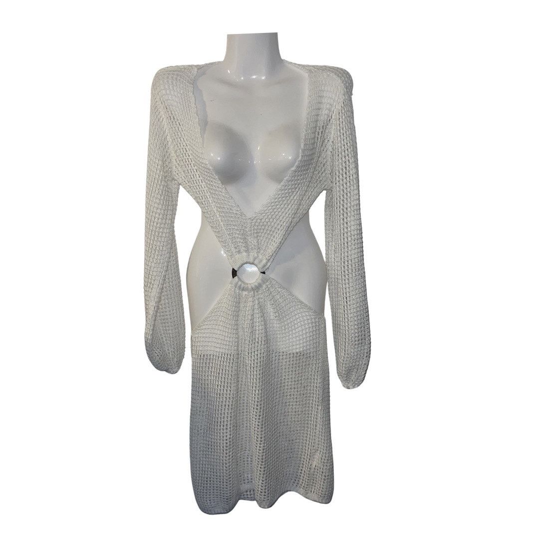 Other Long Sleeve Crochet Knit Cutout Beach Cover Up Dress Beach Size ONE SIZE - 1 Thumbnail