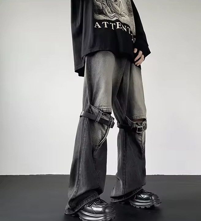 Japanese Brand Denim with Strap Buckle Details – Streetwear Utility Jeans Size US 29 - 1 Thumbnail