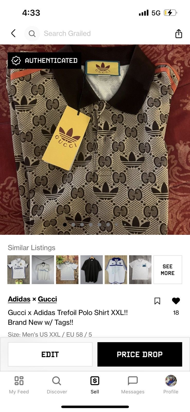 Adidas × Gucci Gucci x Adidas Trefoil Polo Shirt XXL!! Brand New w/ Tags!! Size US XXL / EU 58 / 5 - 14 Thumbnail