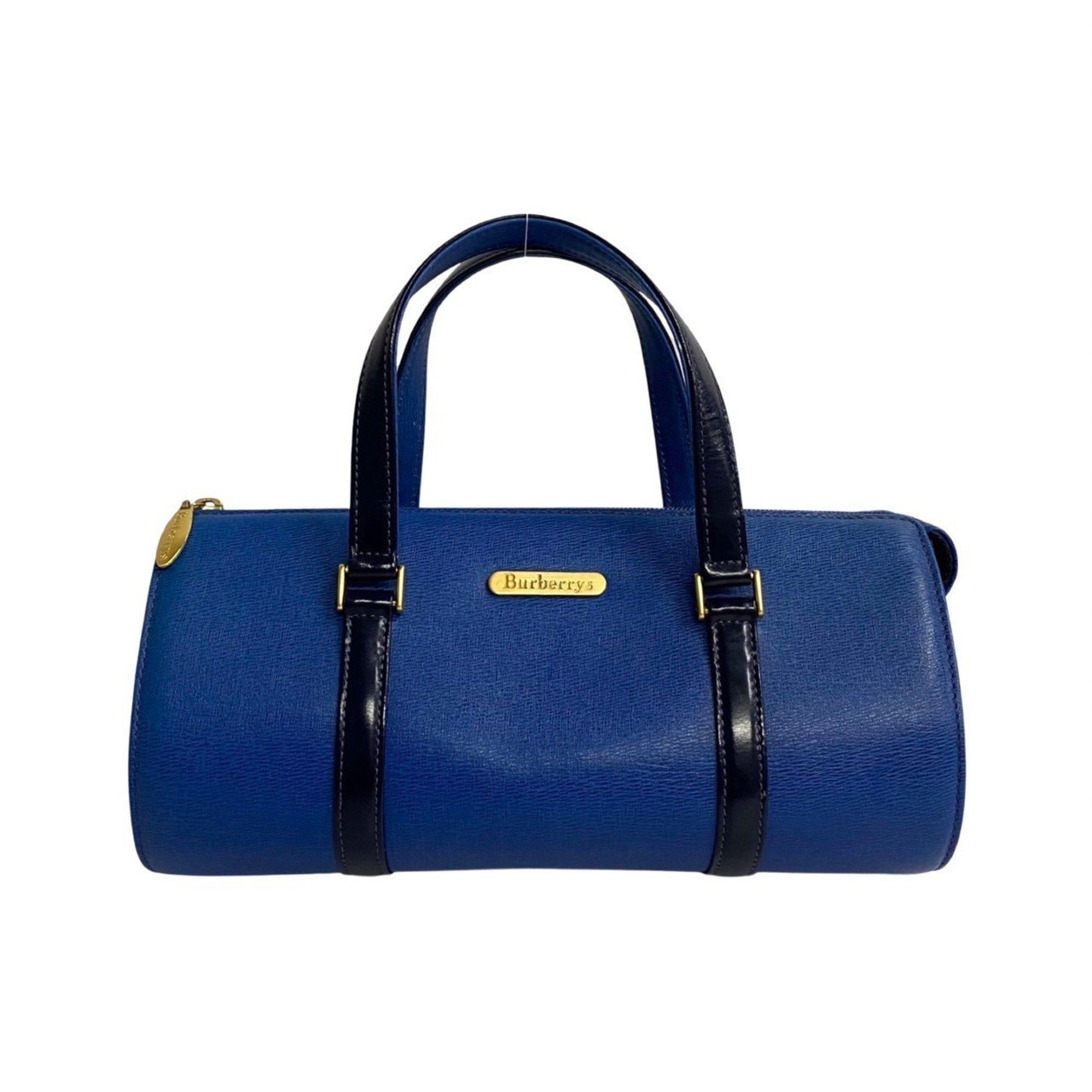 image of Burberrys Nova Check Hardware Leather Handbag Boston Bag Blue 740-6, Women's
