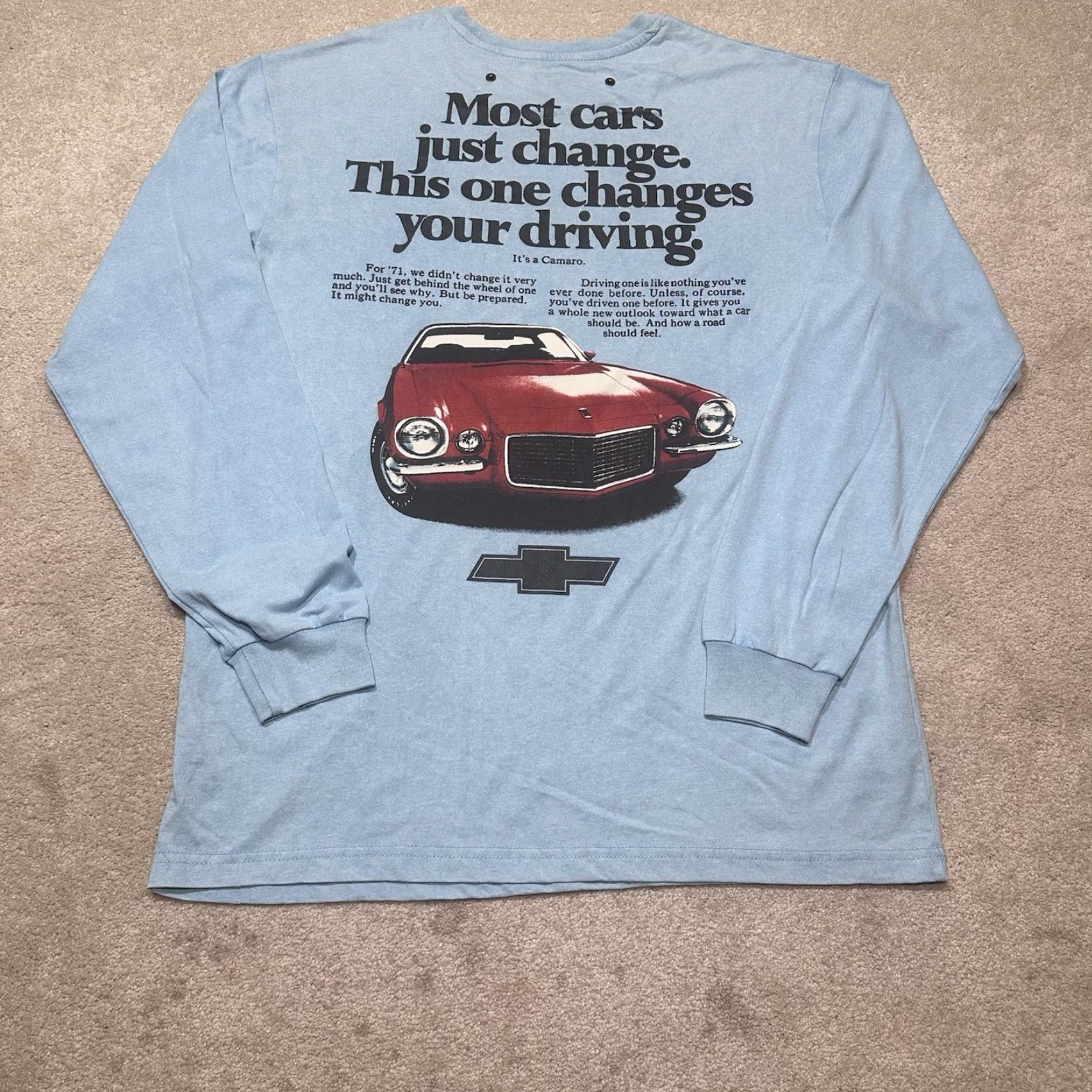 Doublet Chevy Camaro T Shirt Mens Large Blue Long Sleeve Double Sided Size US L / EU 52-54 / 3 - 2 Thumbnail