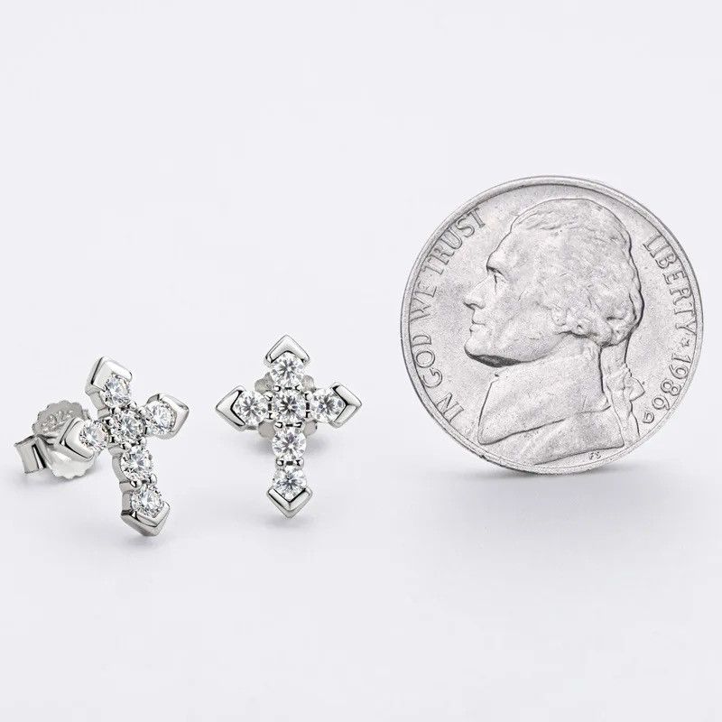 Sterling Silver 925 Sterling Silver Moissanite Arrow Cross Earrings Size ONE SIZE - 5 Thumbnail