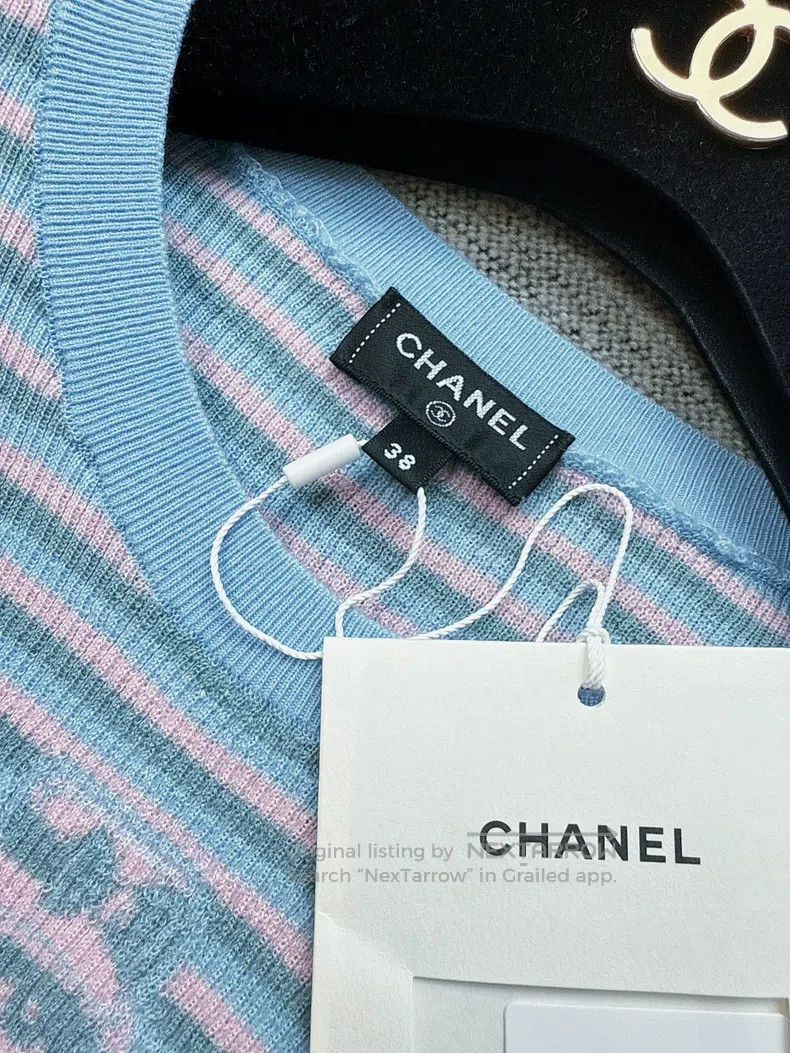 Chanel Chanel 25B blue and pink colour-block striped cashmere kni Size XS / US 0-2 / IT 36-38 - 4 Thumbnail
