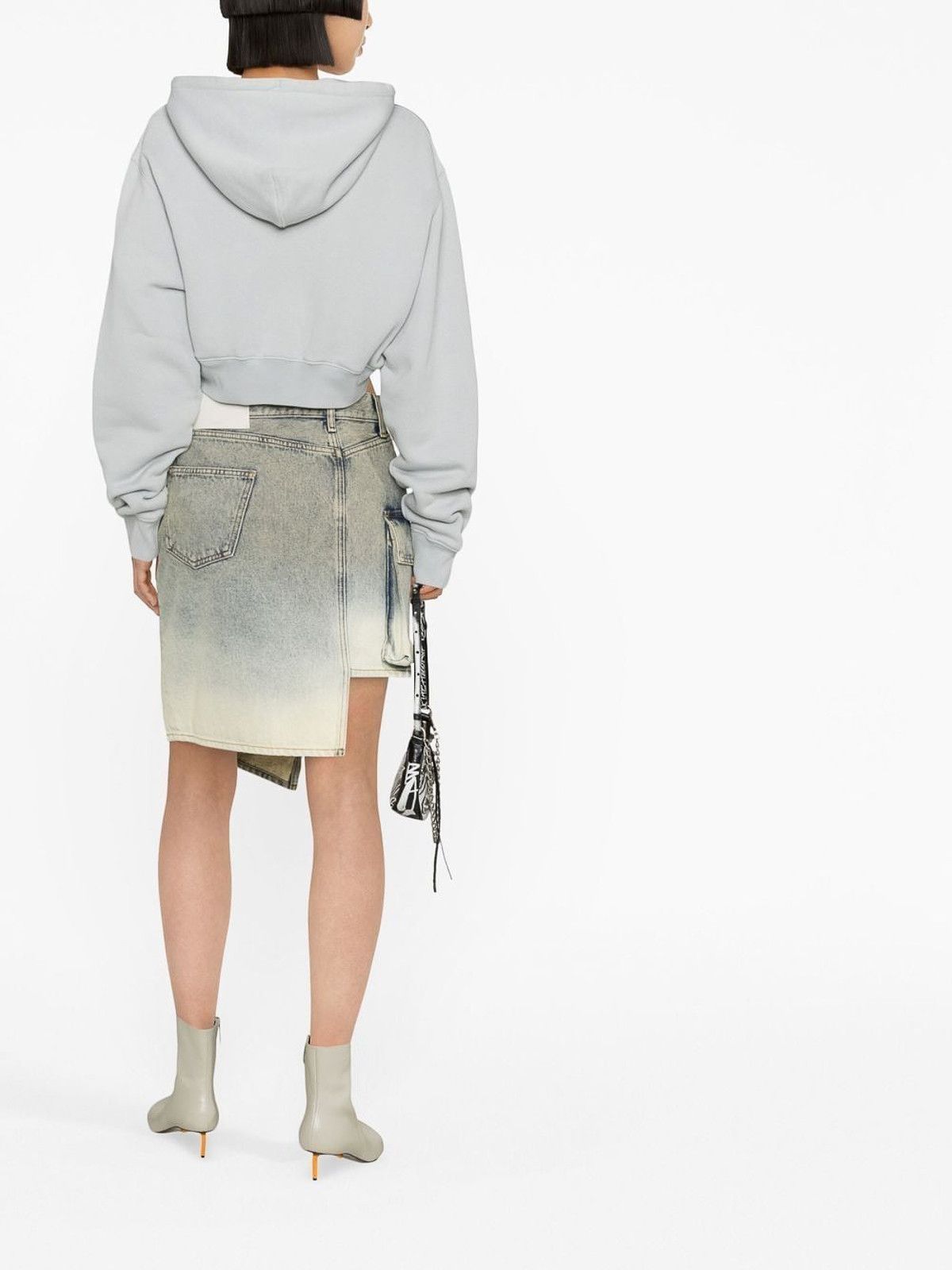 Off-White o1gr1nt0425 70S Type Logo Sup Crop Hoodie in Medium Grey Size XL / US 12-14 / IT 48-50 - 4 Thumbnail
