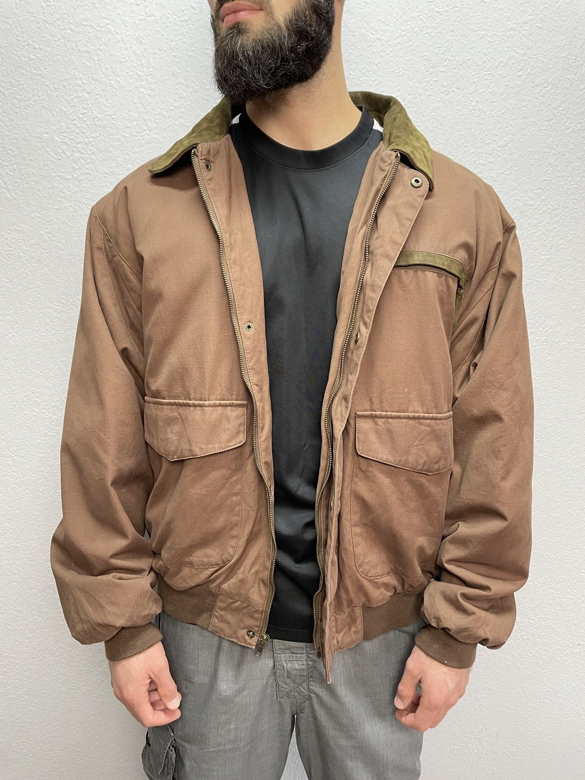 Schott Vintage y2k Avirex Vibe Cabelas Brown Nylon Leather Jacket Size US XL / EU 56 / 4 - 1 Thumbnail