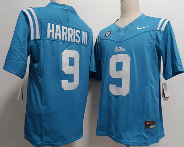 Other Men's Ole Miss Rebels #9 Tres Harris III Powder Blue Size US XL / EU 56 / 4 - 1 Thumbnail