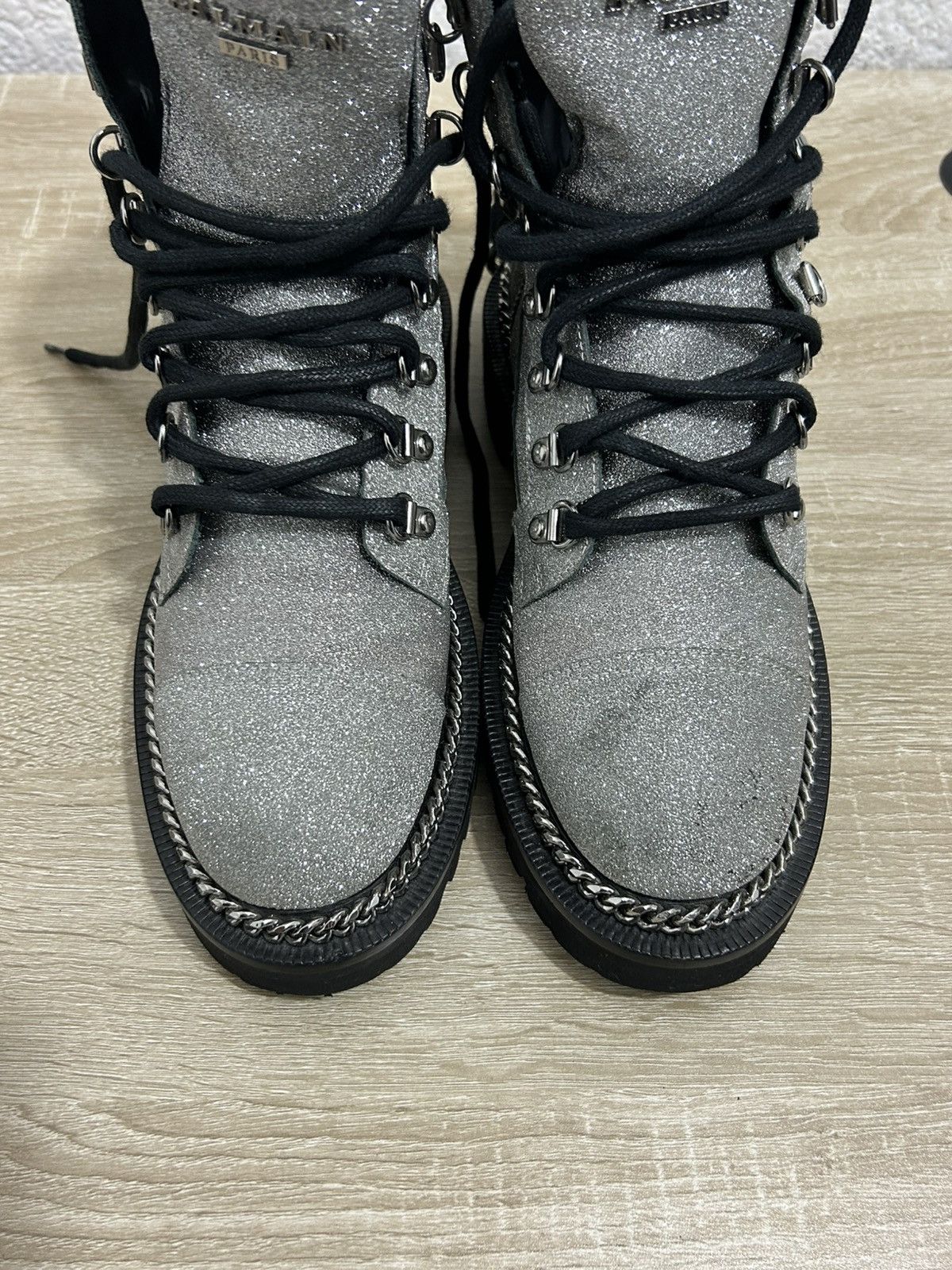 Balmain Balmain Silver Glitter Chain Combat Boots Size US 9 / IT 39 - 6 Thumbnail