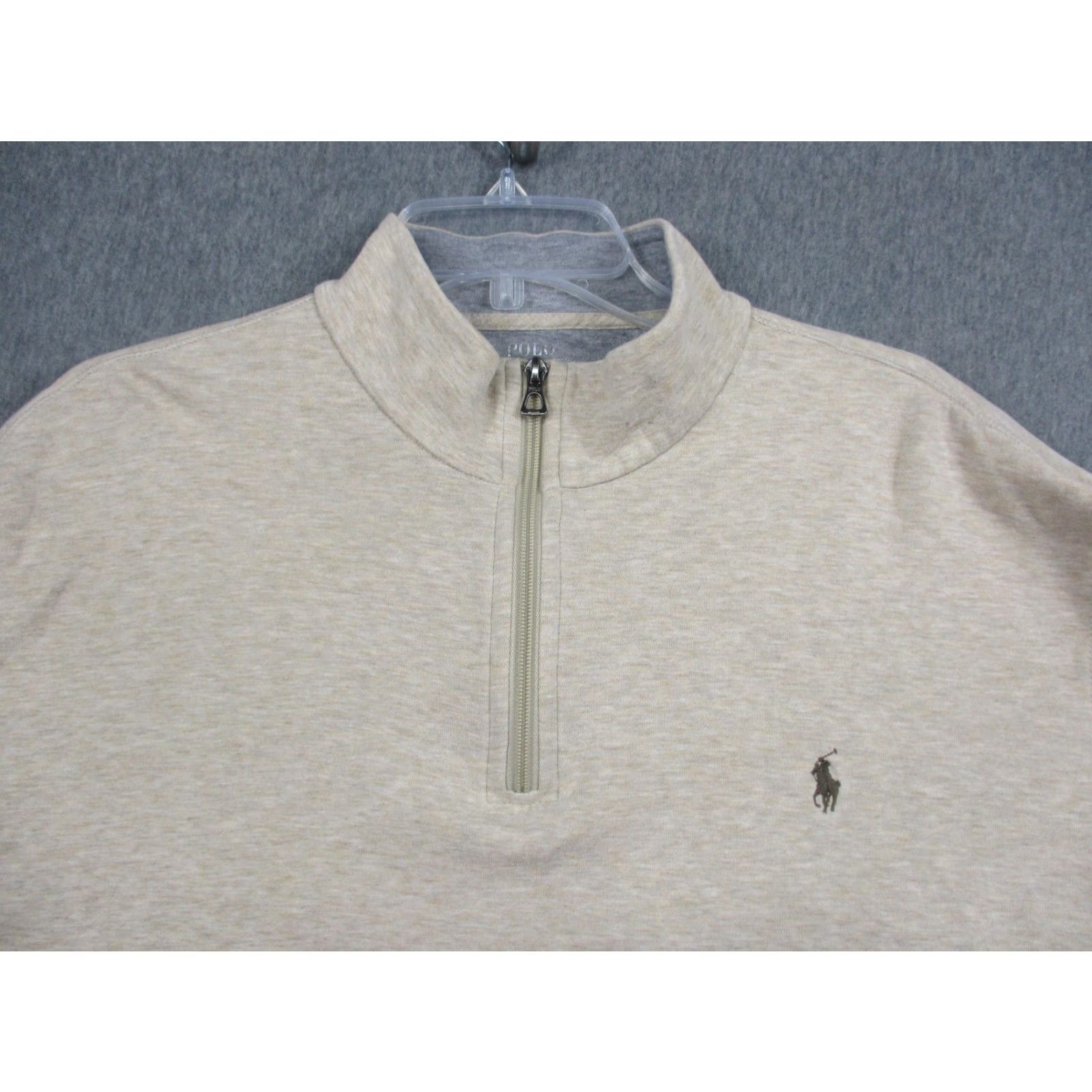Polo Ralph Lauren **Polo Ralph Lauren Mens 2XL Beige Quarter Zip Sweater Pony Logo** User: **Ralph Lauren Mens 2XL Beige Quarter Zip Sweater Pony Logo** Size US XXL / EU 58 / 5 - 3 Thumbnail