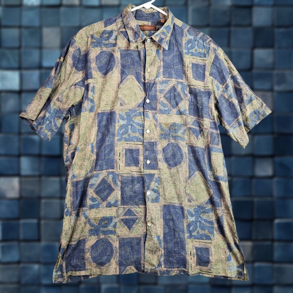 Tori Richard Tori Richard Button-Up Hawaiian Short Sleeve Shirt L Blue Floral Cotton Lawn Mens Regular Size L Size US L / EU 52-54 / 3 - 1 Thumbnail