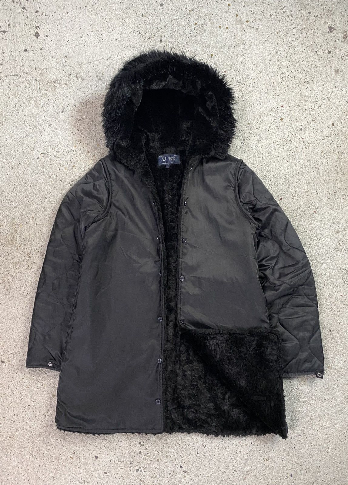 Giorgio Armani Armani jeans vintage coat faux fur archive winter arcade Size L / US 10 / IT 46 - 1 Thumbnail