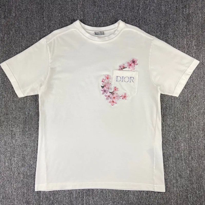 Dior Dior White Cotton Women's T-Shirt with Floral Design 0089 Size L / US 10 / IT 46 - 1 Thumbnail