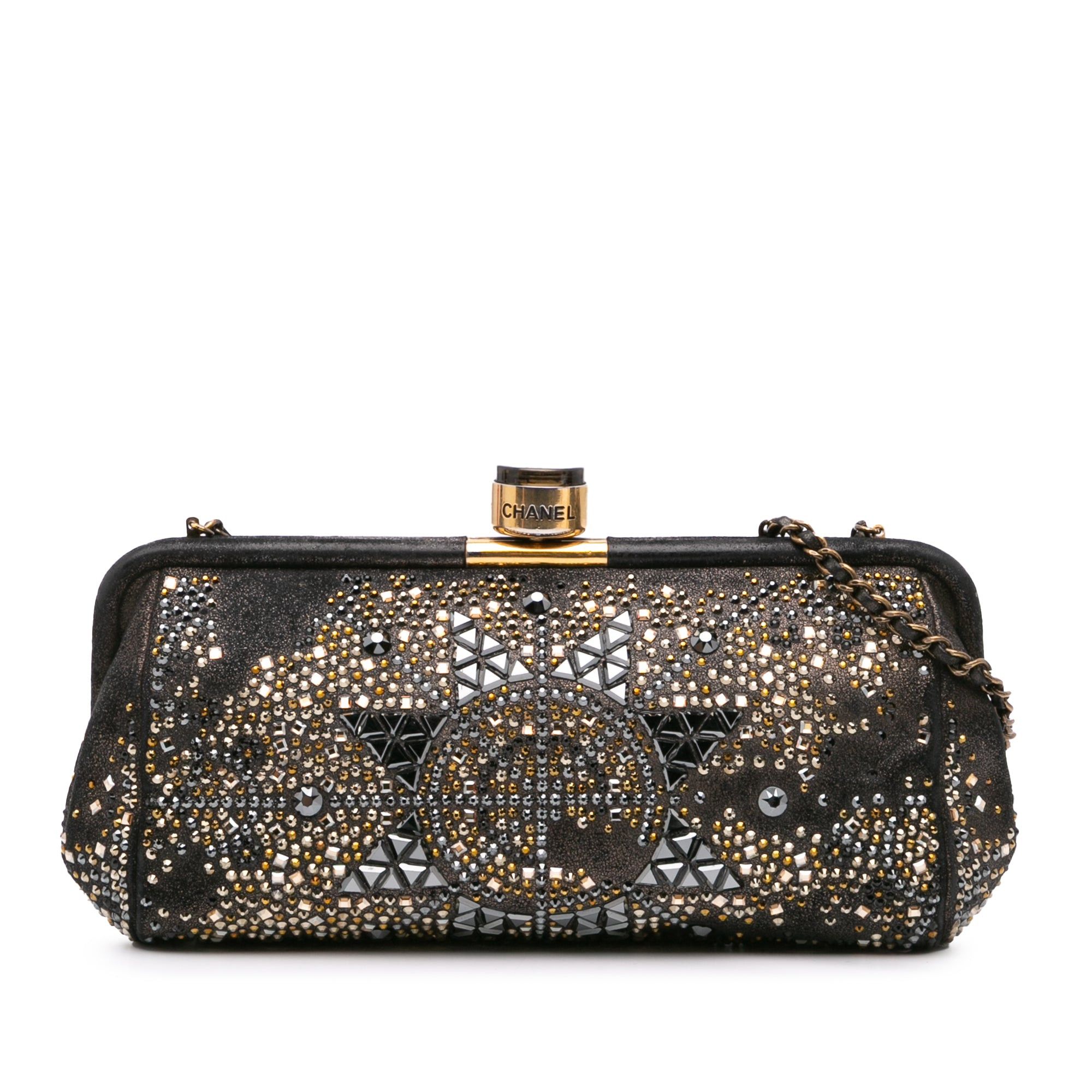Chanel Chanel CC Glitter Lambskin Studded Frame Clutch on Chain Black Size ONE SIZE - 1 Thumbnail