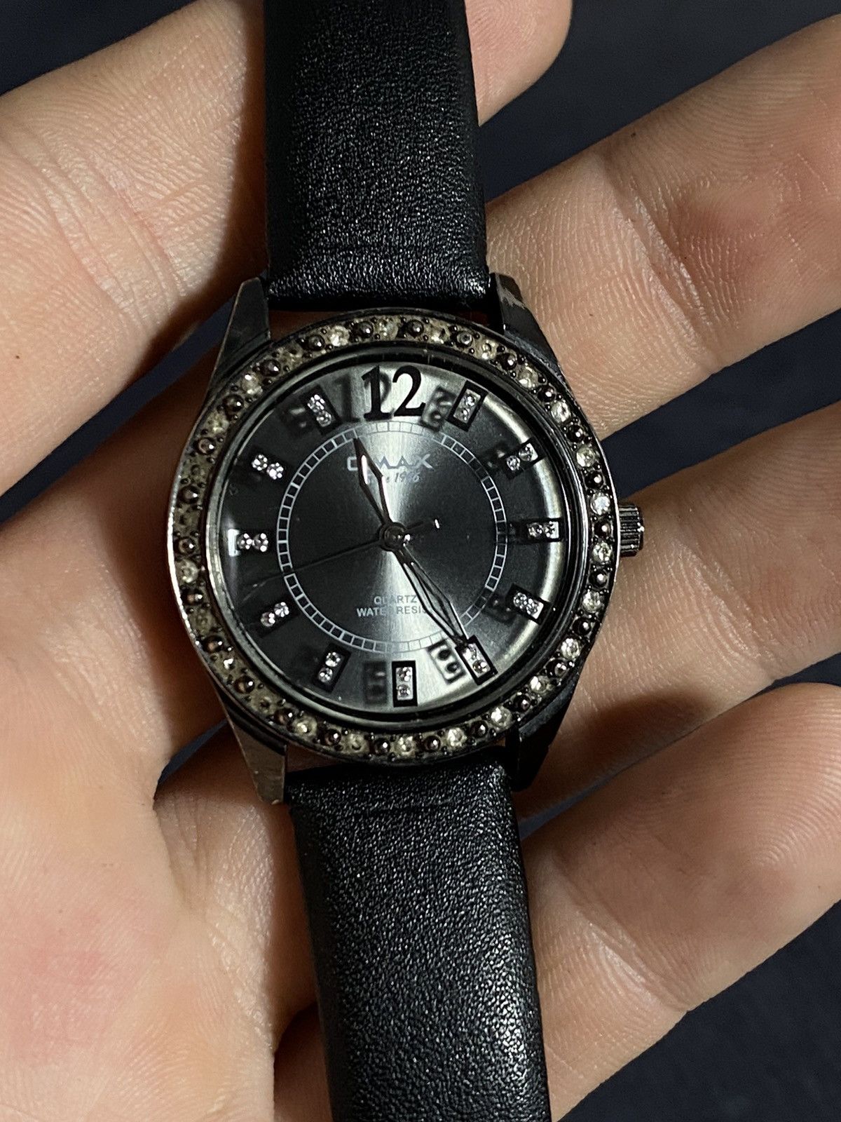Japanese Brand × Vintage Omax Crystal Bezel Watch Black Strap Japanese Brand Size ONE SIZE - 11 Thumbnail