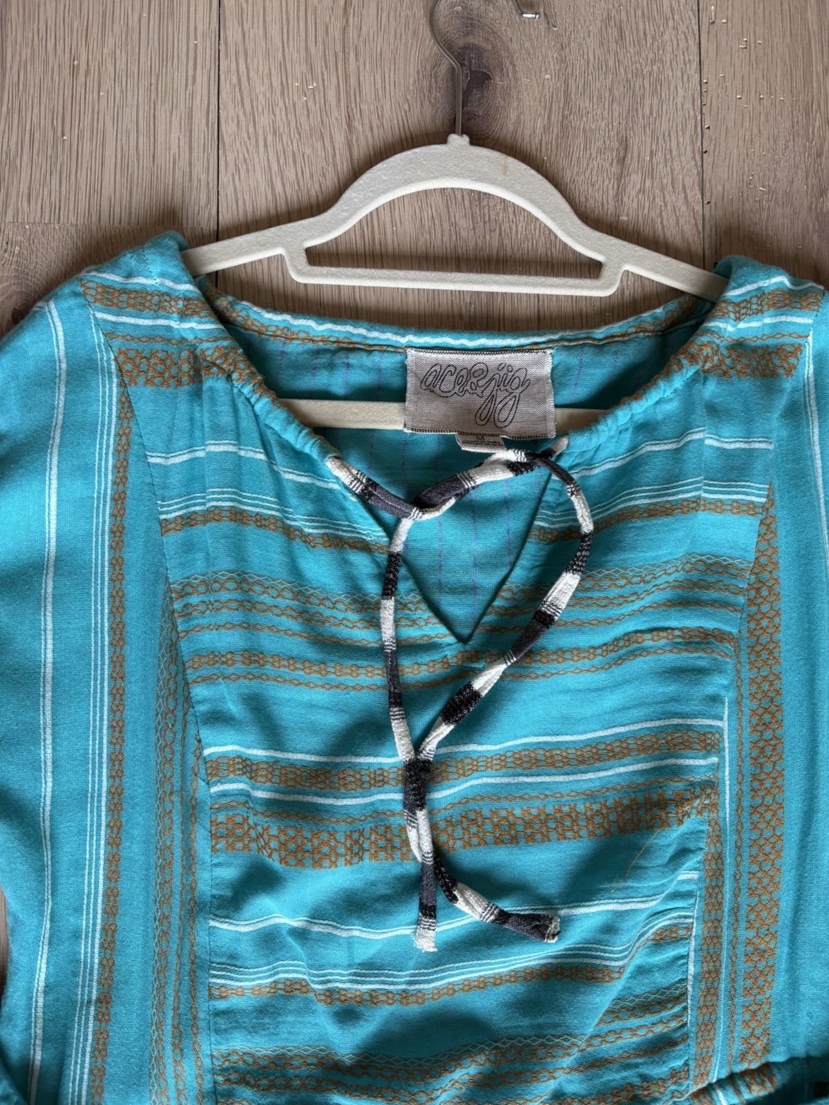 Other Vintage Ace & Jig Teal and Gold Summer Midi Dress Tie Waist Size M / US 6-8 / IT 42-44 - 2 Thumbnail