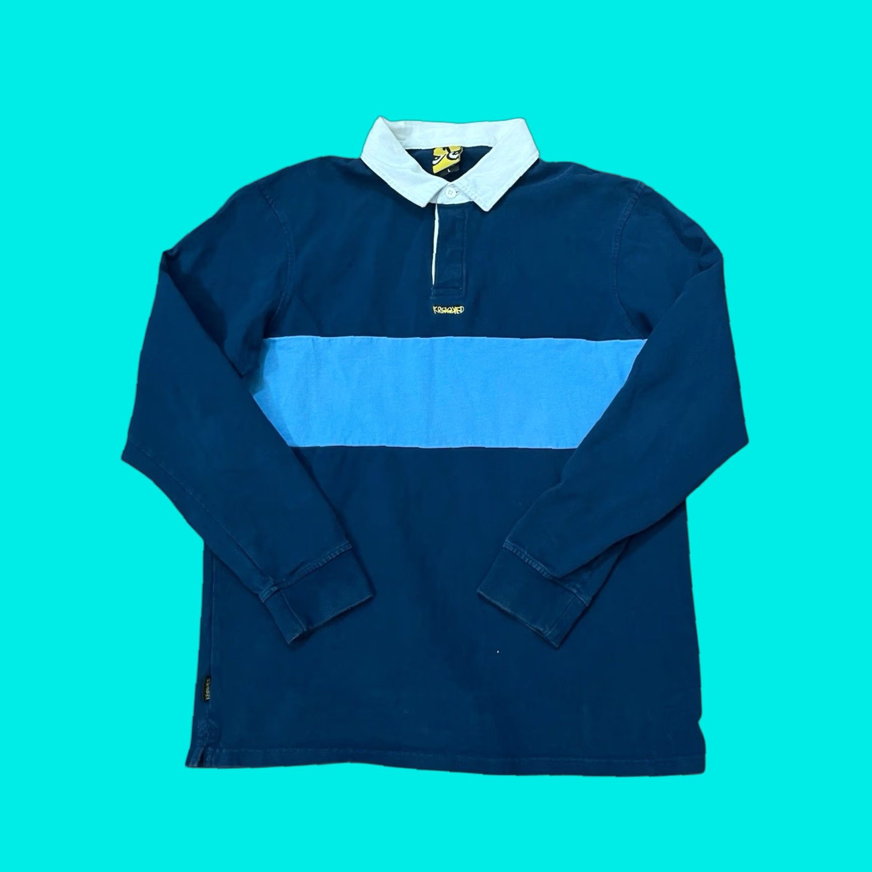 Vintage VINTAGE Krooked Rugby Polo Shirt Mens Large Long Sleeve Skateboard Eye Blue Polo L Mens Size US L / EU 52-54 / 3 - 1 Thumbnail