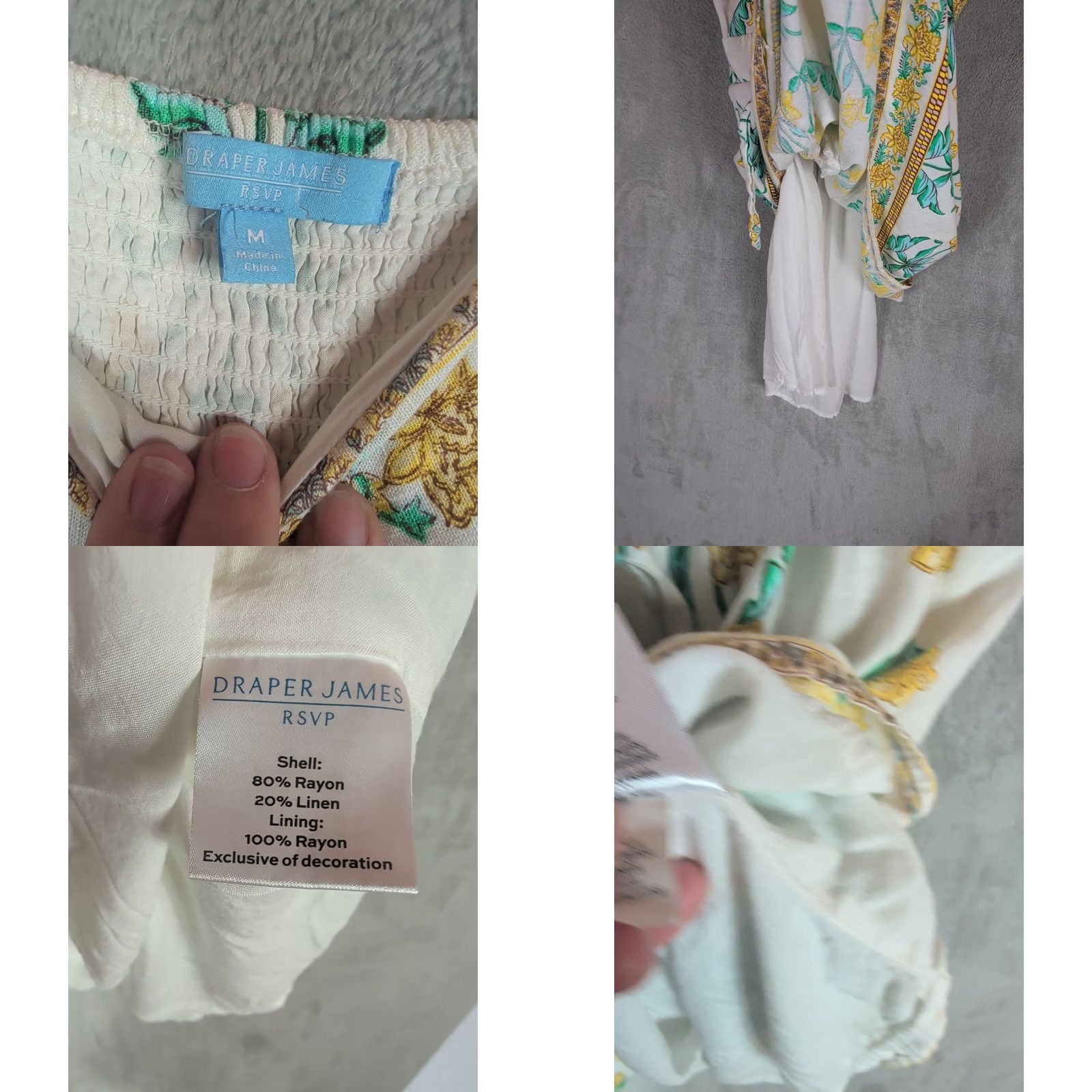 Vintage Draper James RSVP Mini Dress Yellow Floral Smocked Linen Rayon Square Neck Sz M Dress Size M / US 6-8 / IT 42-44 - 8 Thumbnail